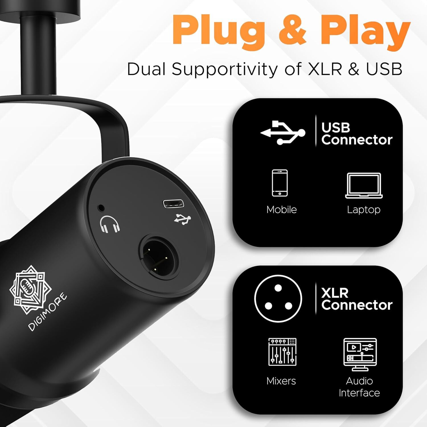 Image of Digimore D-490 Dynamic Podcast | USB & XLR Outputs | 24-Bit /192kHz Recording Microphone