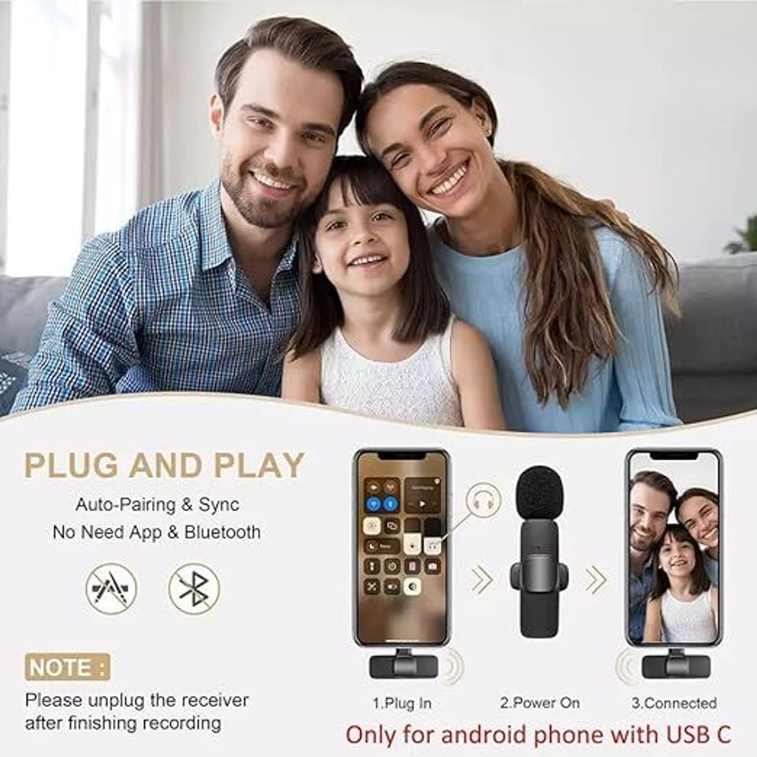 Image of Tazomi Wireless Lavalier Omnidirectional mic for Video Recording Type C Android &iPhone Microphone