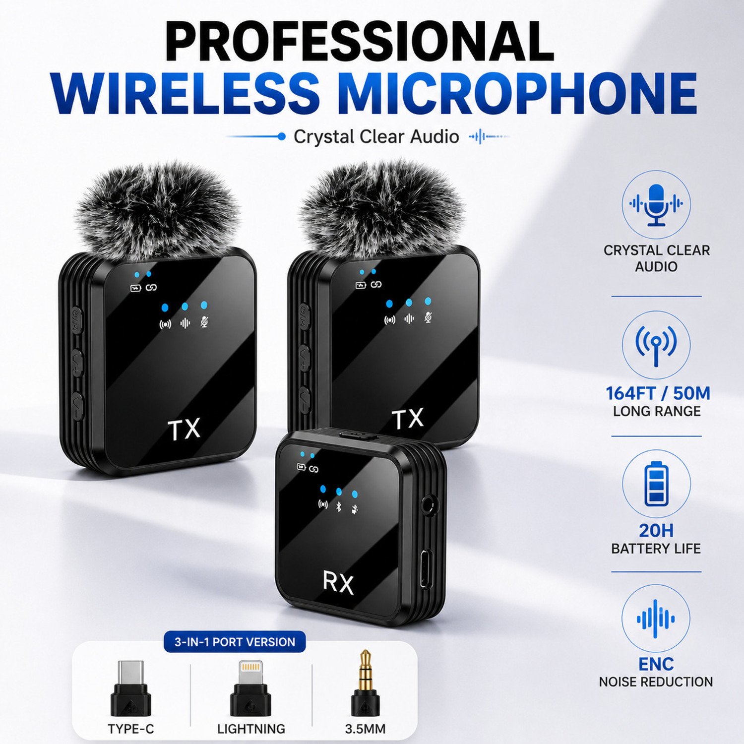 Image of AGINDUSTRY K205 Dual Wireless Mic with Muff Noise Reduction Collar Microphone Microphone