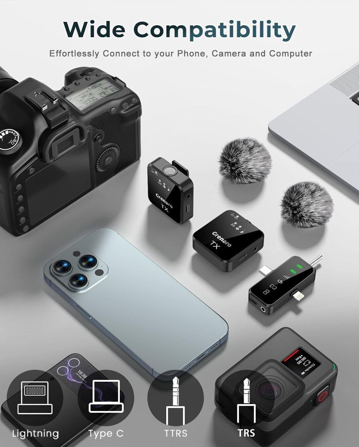 Image of Fireshell Wireless Lavalier Mic 3-in-1 Type-C Lightning Noise Reduction for Recording Microphone