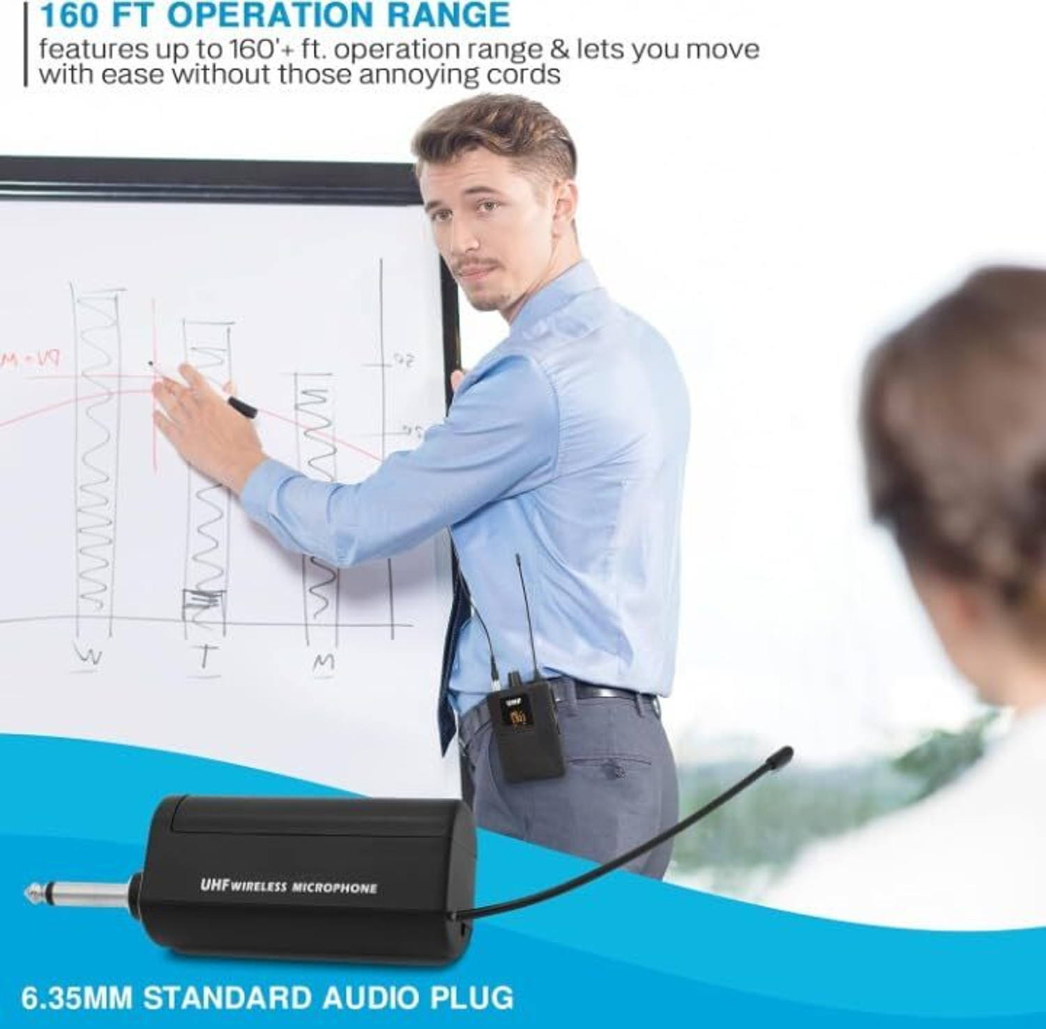 Image of KH UHF Wireless Mic System Portable Pro Cordless Mic with 2 Headset,2 Lavalier Microphone