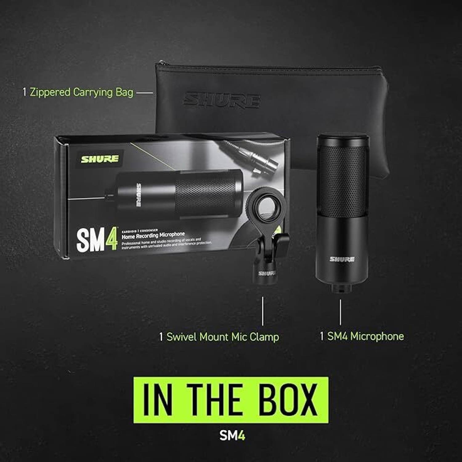 Shure SM4 Studio Recording Microphone, XLR Home Studio Condenser