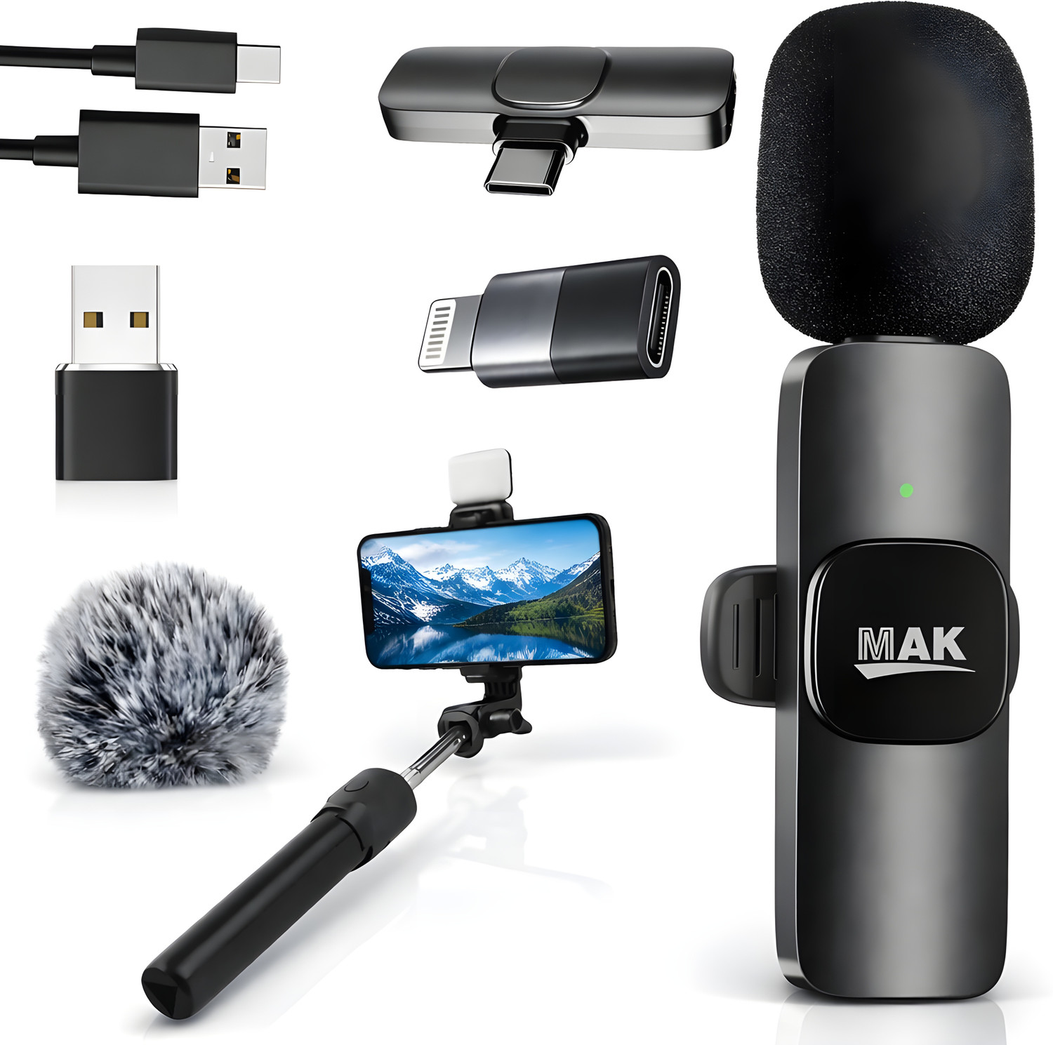 Image of MAK Compact Wireless Mic Setup with LED Stick for Creators Microphone
