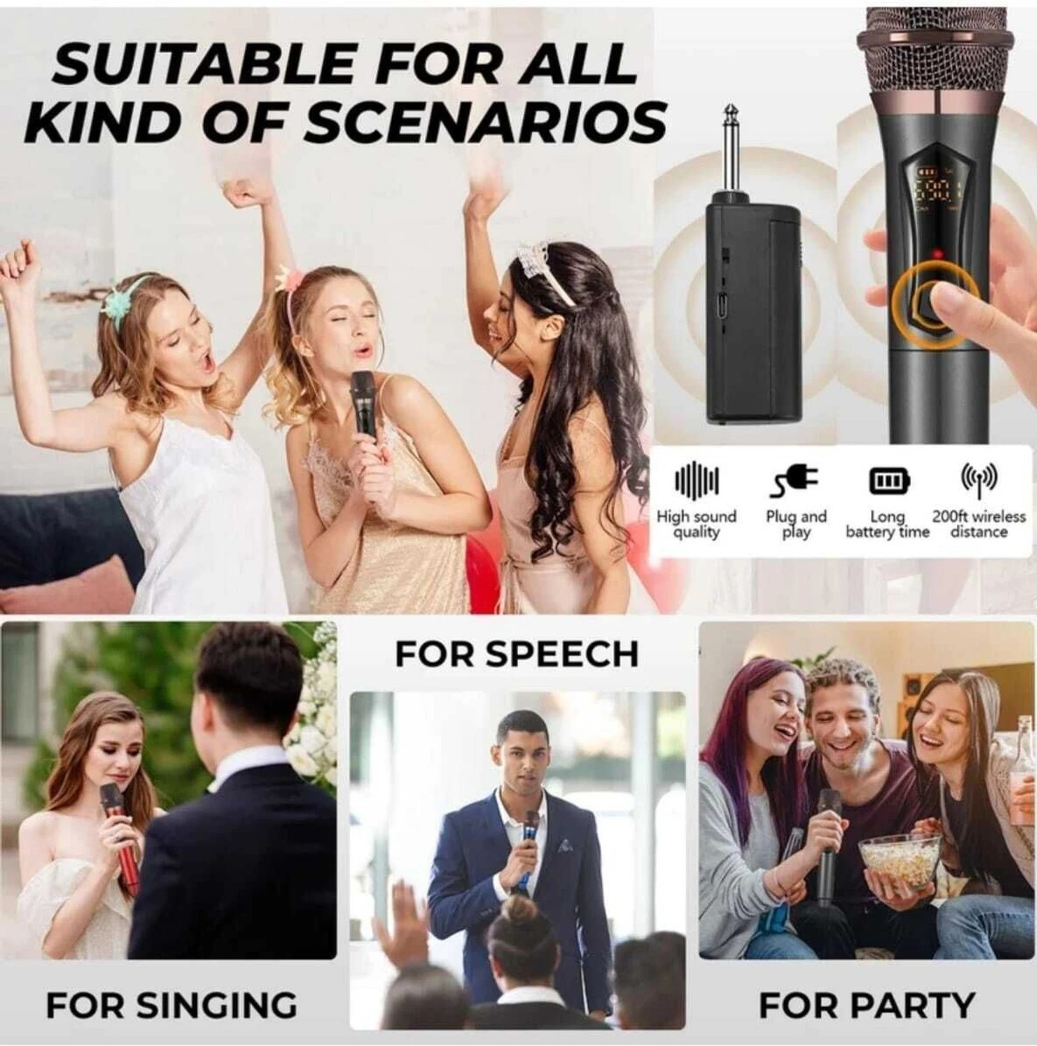 Image of PICSTAR Dual Wireless Microphone System with Rechargeable Receiver 200ft Range Pack of-2 Microphone