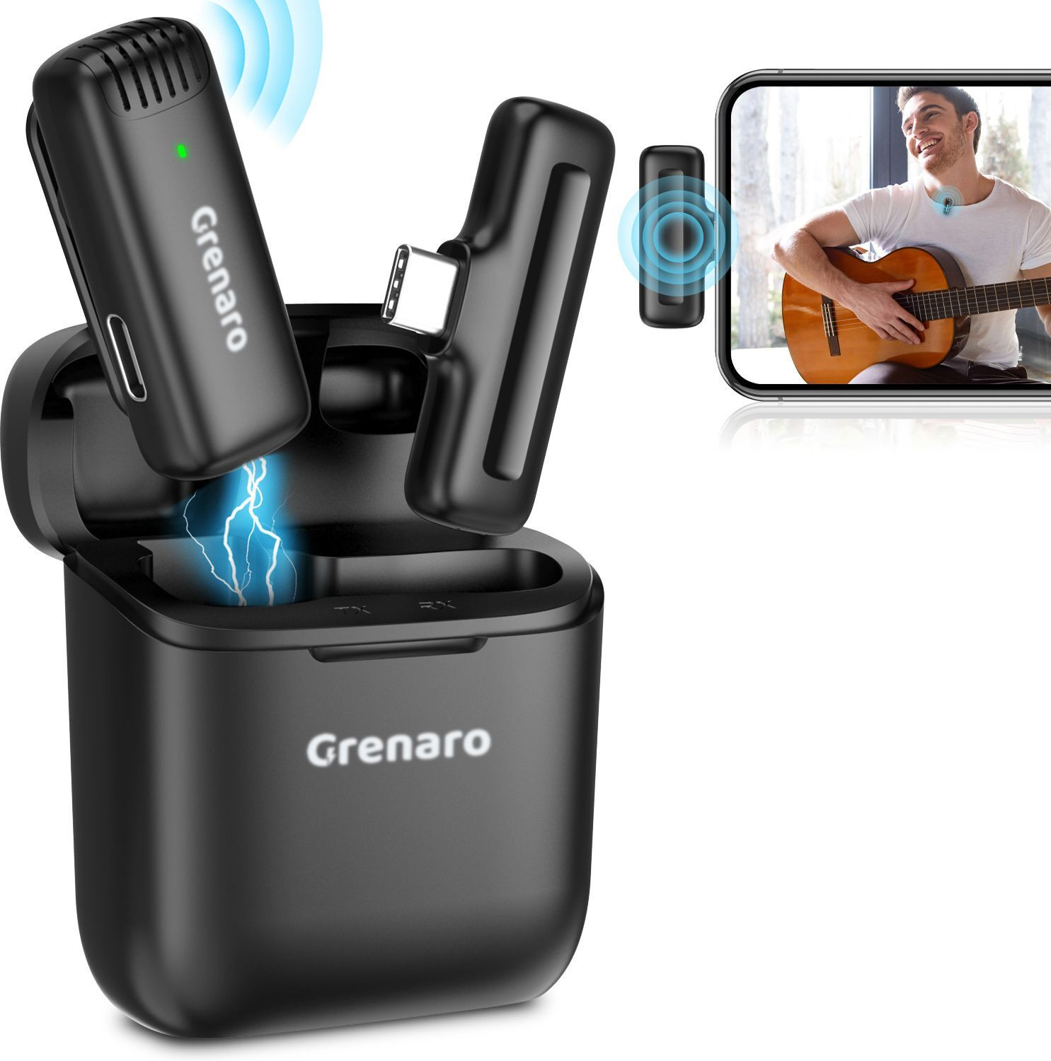 Image of Grenaro Mic for Youtube, J13 Wireless with Charging Case - 3 Level Noise Reduction Microphone