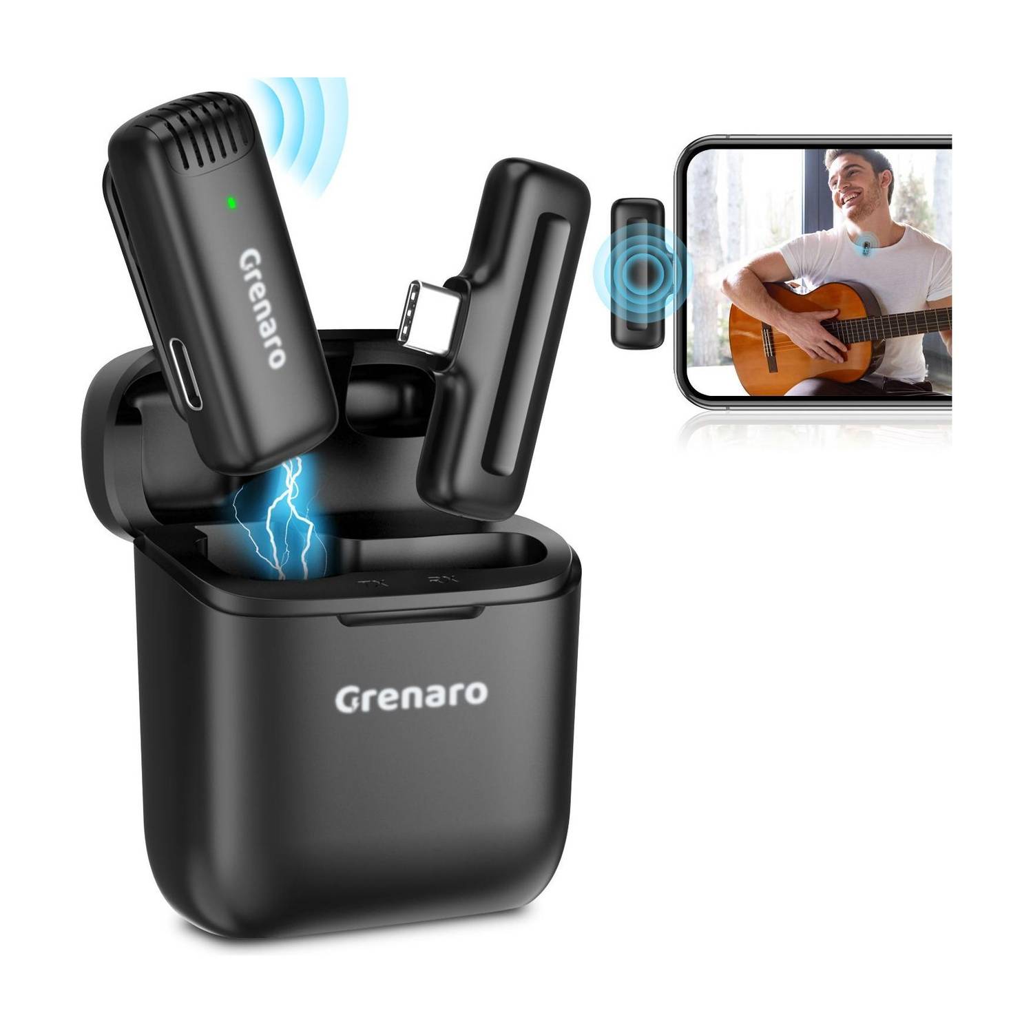 Grenaro Mic for Youtube, J13 Wireless with Charging Case - 3 Level Noise Reduction Microphone