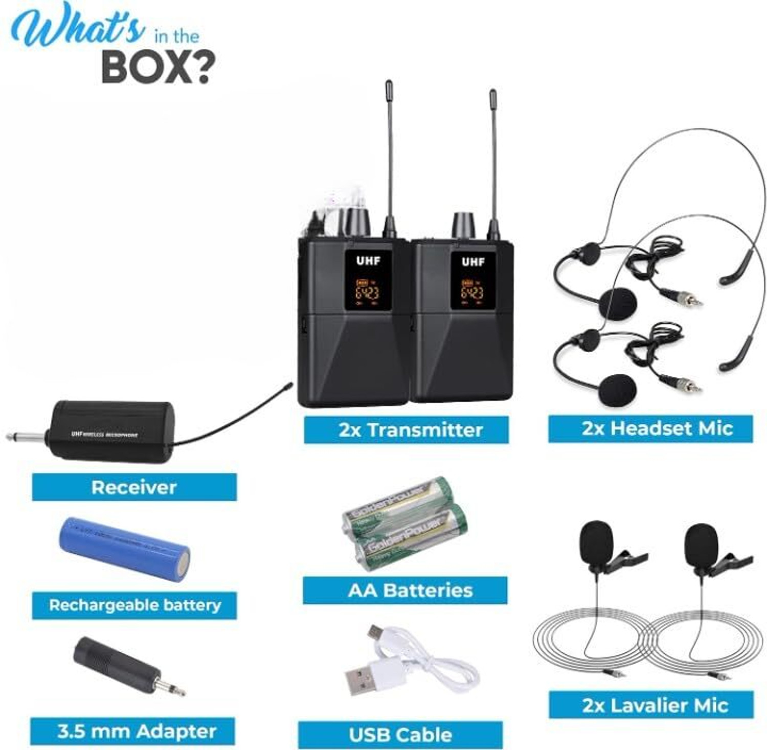 Image of KH UHF Wireless Mic System Portable Pro Cordless Mic with 2 Headset,2 Lavalier Microphone