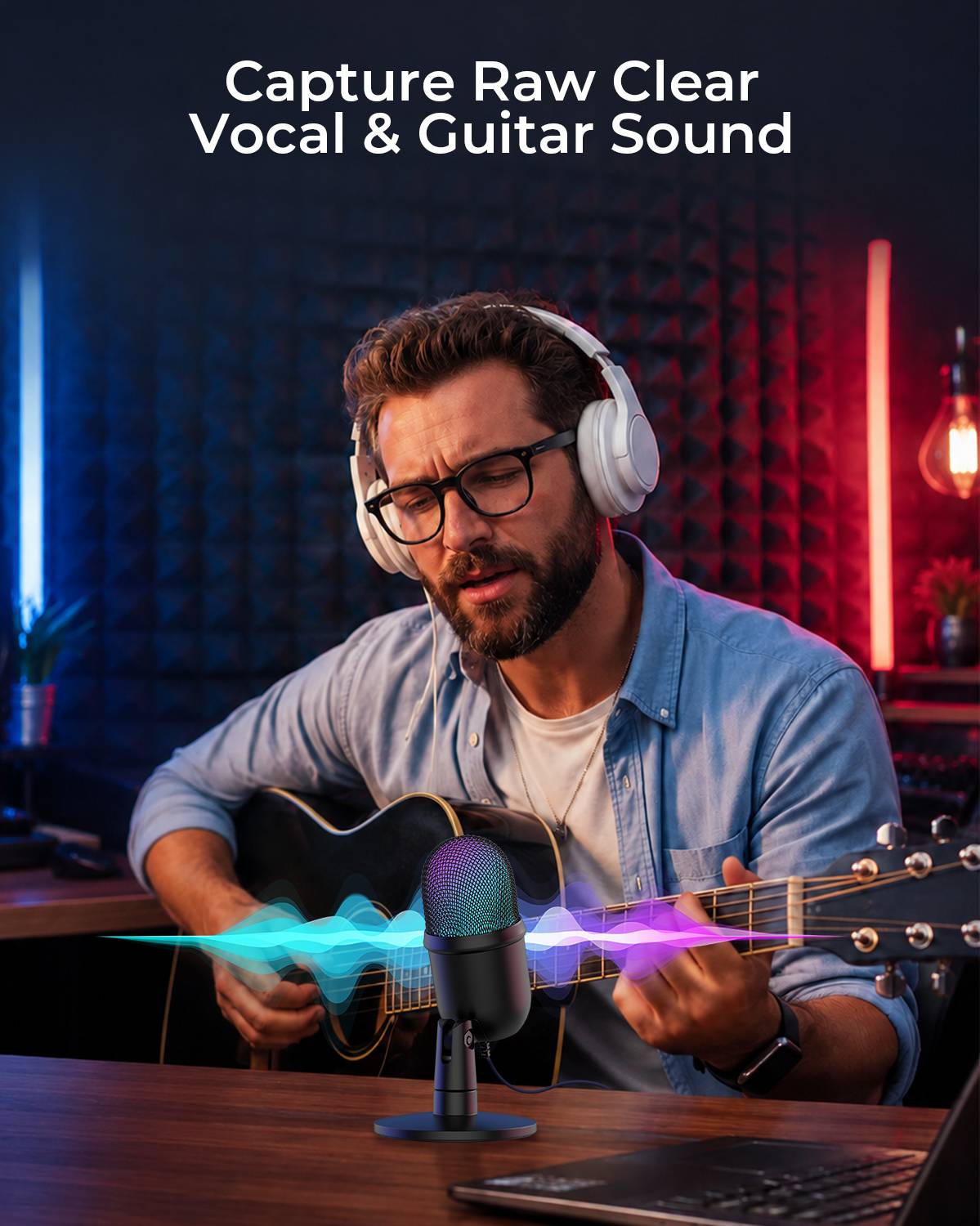 Grenaro USB Condenser Microphone with RGB Lighting - Image 4