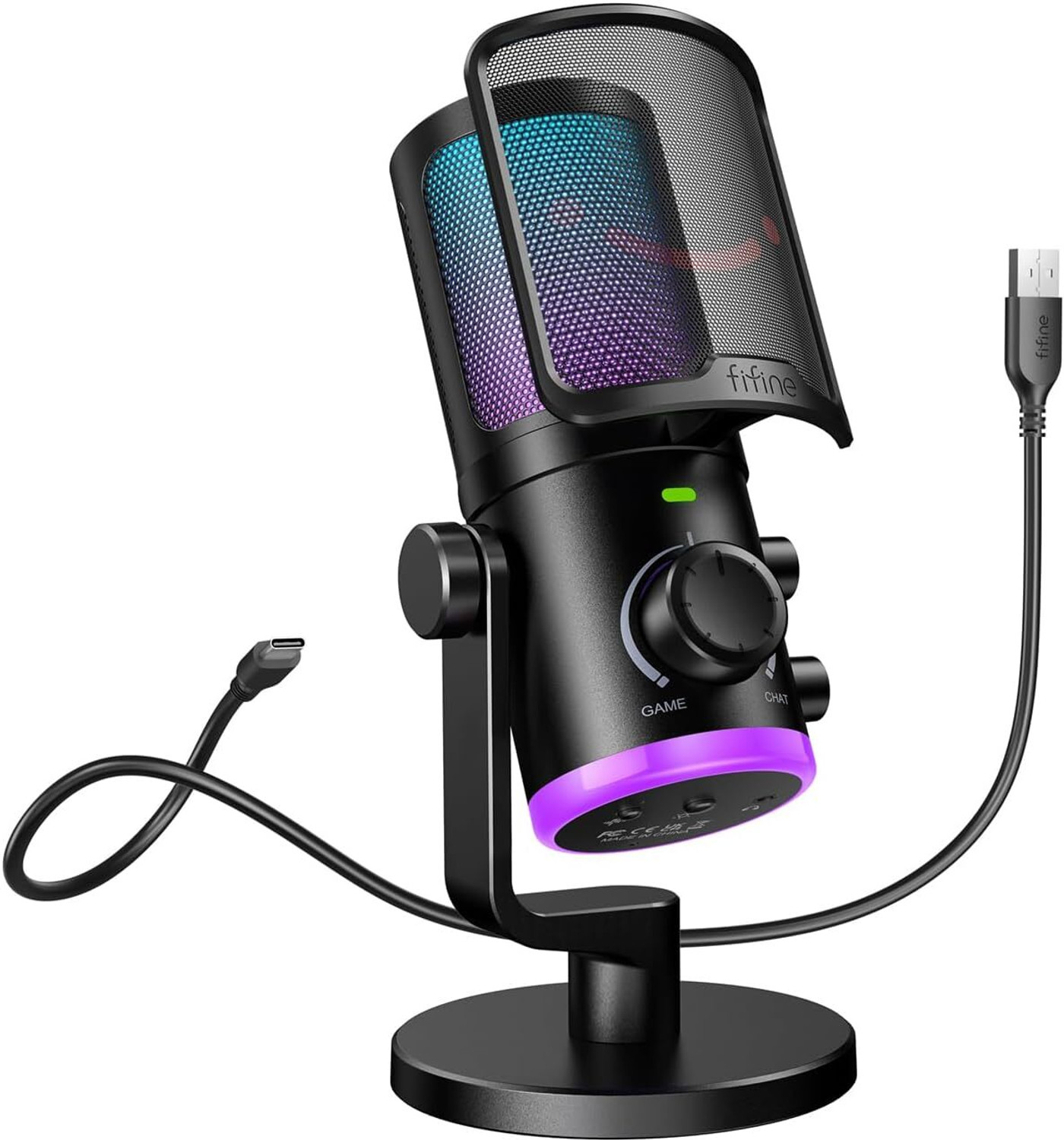Image of Fifine AM6 USB Gaming Microphone with Game Chat Balance, RGB and Mute Function Microphone
