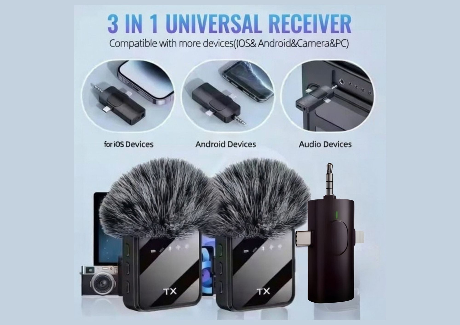 Image of Monrix Wireless Lavalier Mic 3-in-1 Type-C Lightning Noise Reduction for Recording Microphone