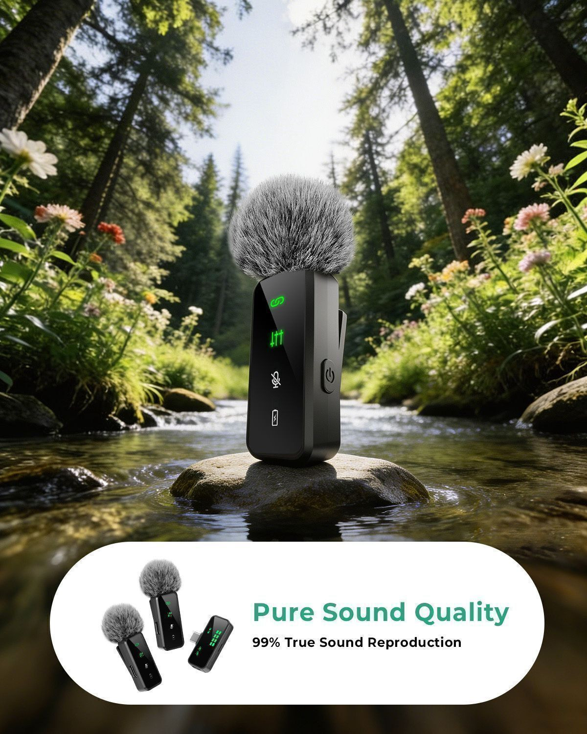 Image of Grenaro 30m Range Mike Wireless, Wireless Mic for YouTube, Mic With LED Indicator Light Microphone