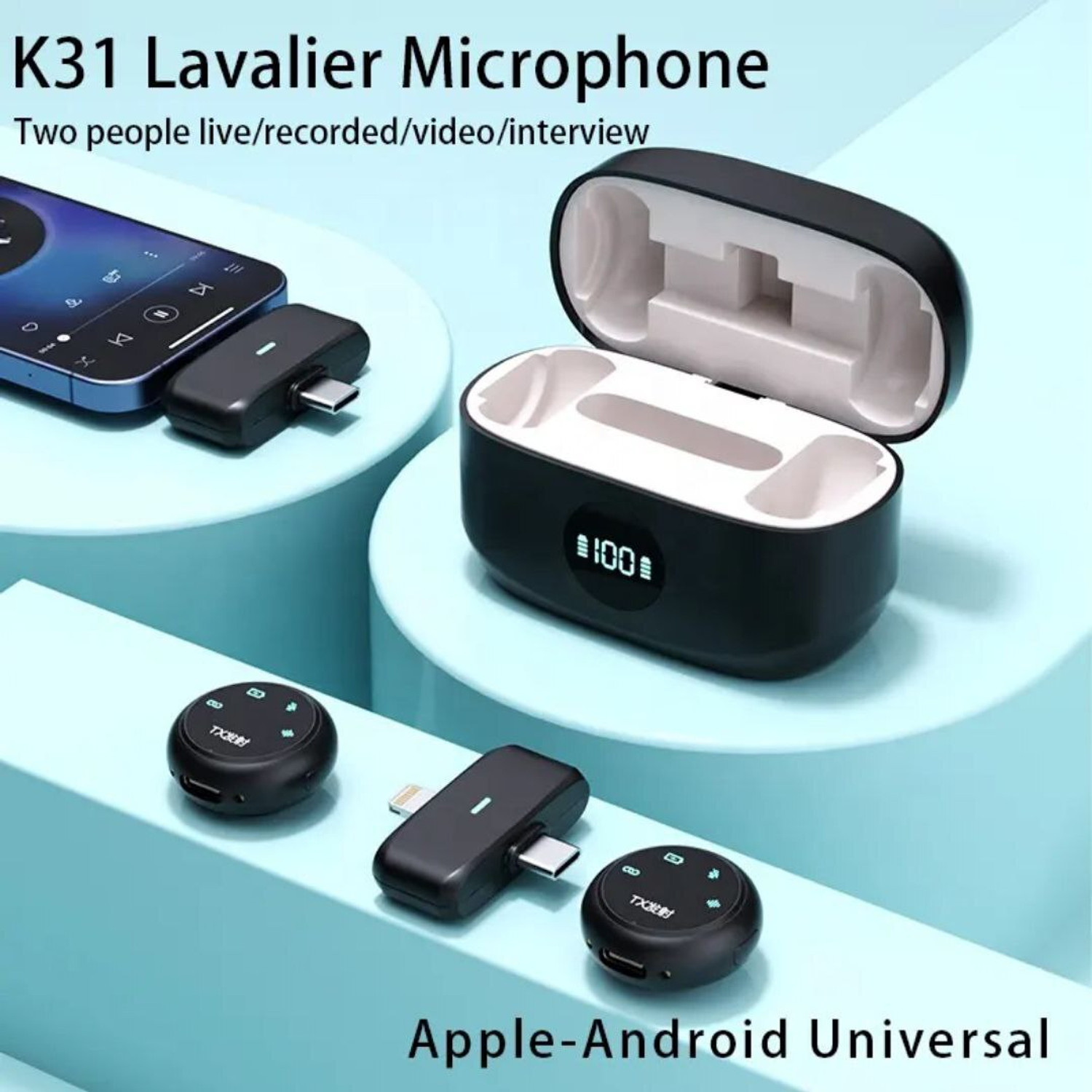 Image of PAPLAJ ENTERPRISES Wireless Microphone with Noise Cancellation Portable Mic for Vlogging,Podcasting Microphone