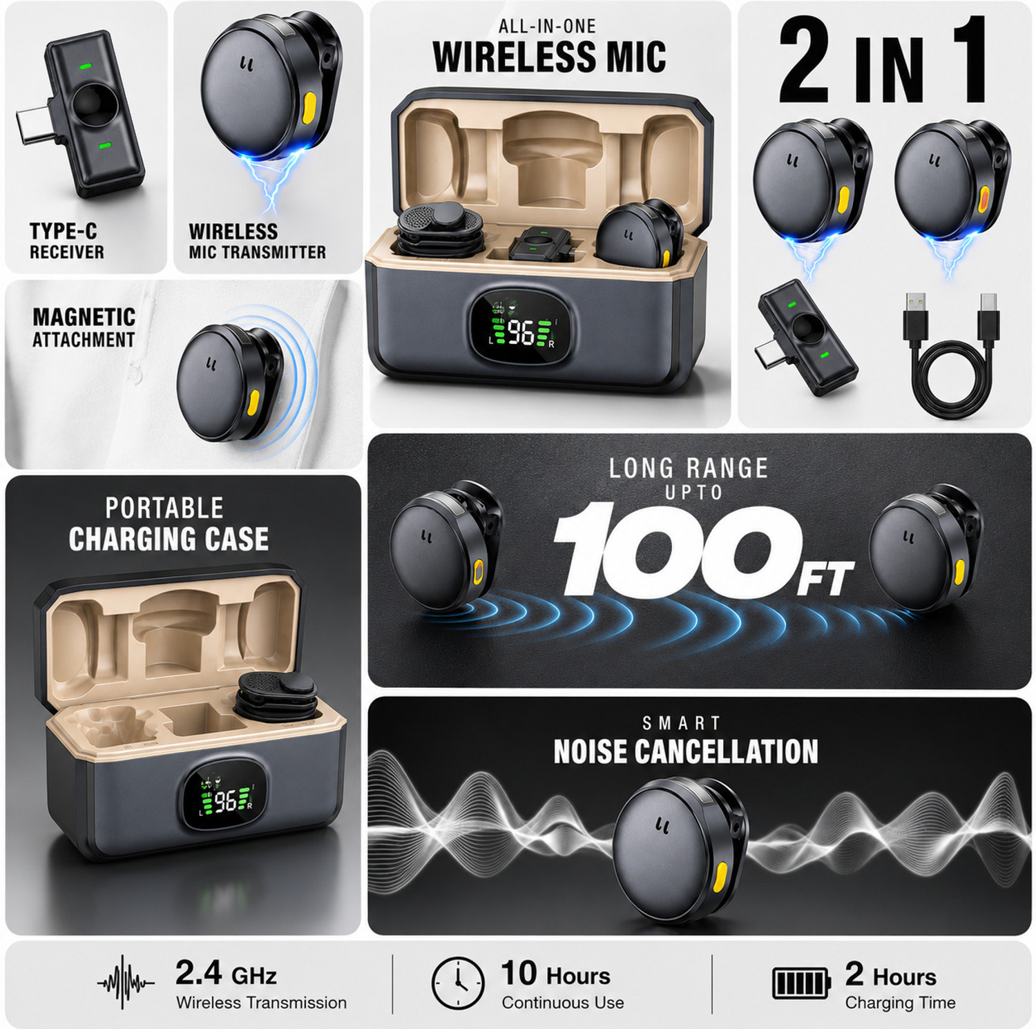Image of Monrix Q8 Wireless Dual Lavalier Mic System with Receiver for Video Recording Microphone