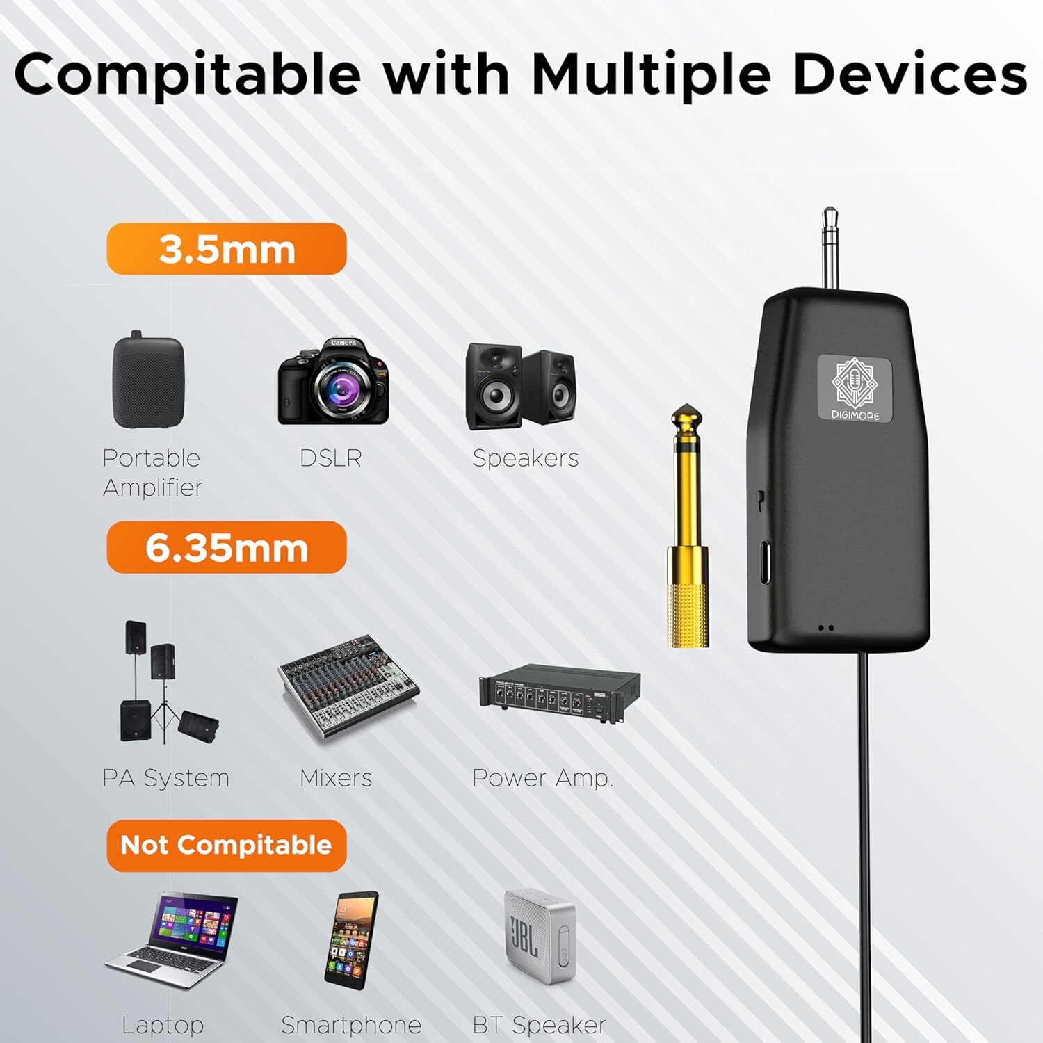 Image of Digimore D-342 2.4GHz Wireless Headset Mic| 7Hr Battery| 160ft Range for Meetings & Tours Microphone