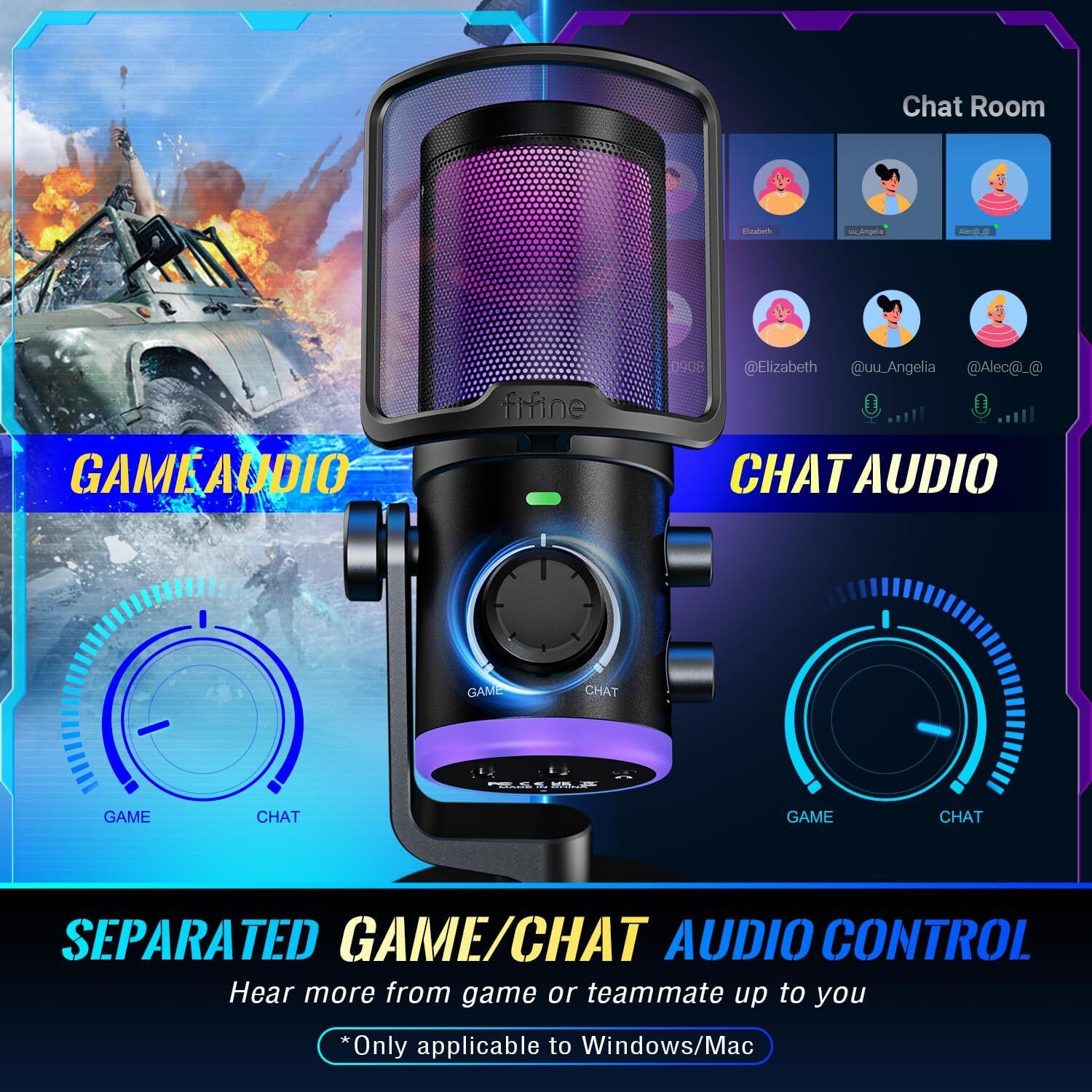 Image of Fifine AM6 USB Gaming Microphone with Game Chat Balance, RGB and Mute Function Microphone