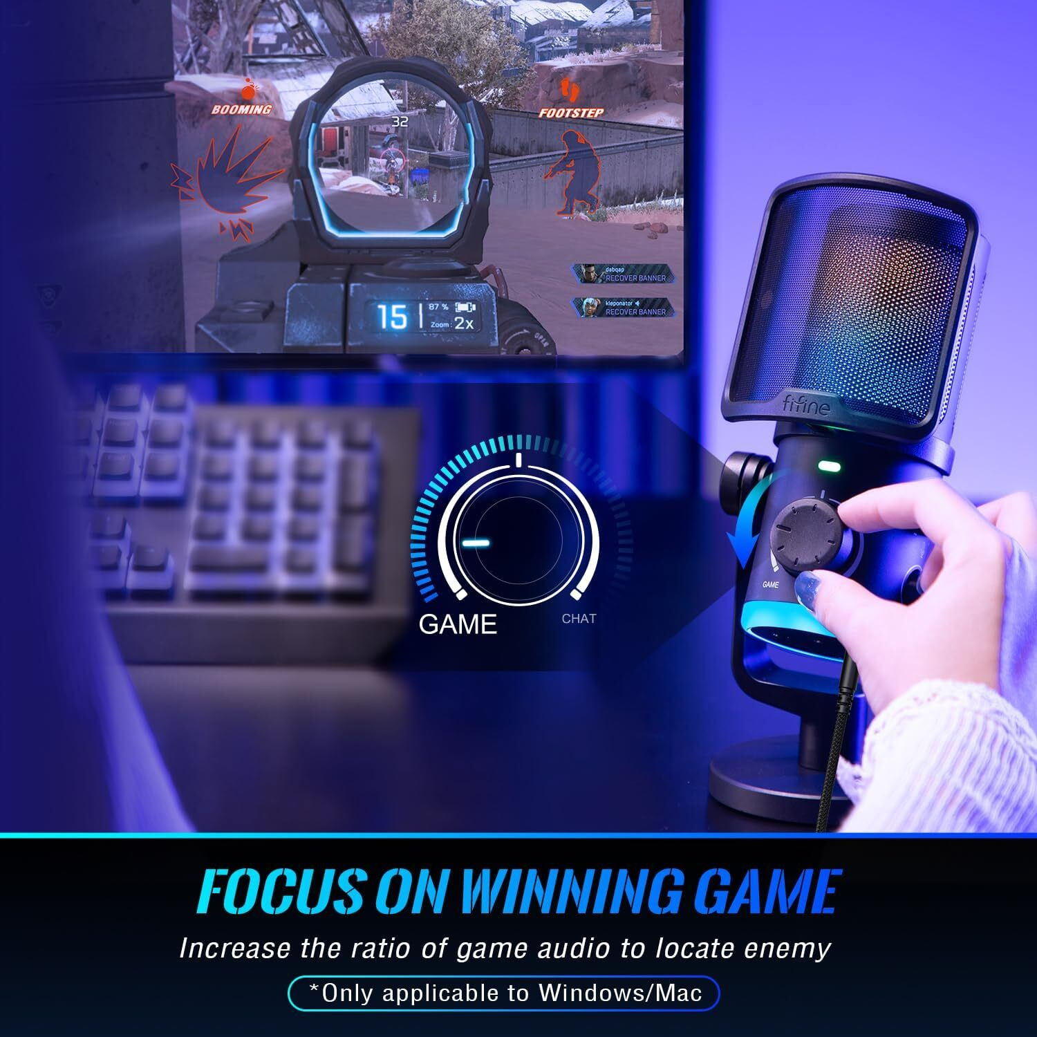 Image of Fifine AM6 USB Gaming Microphone with Game Chat Balance, RGB and Mute Function Microphone
