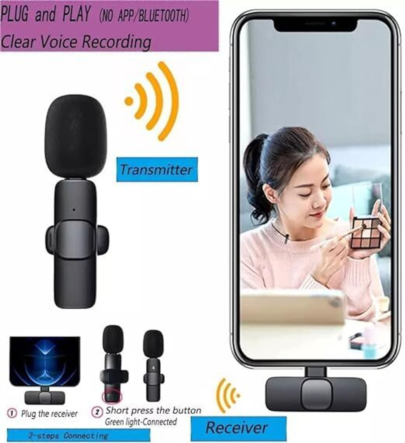 Image of Tazomi Wireless Lavalier Omnidirectional mic for Video Recording Type C Android &iPhone Microphone