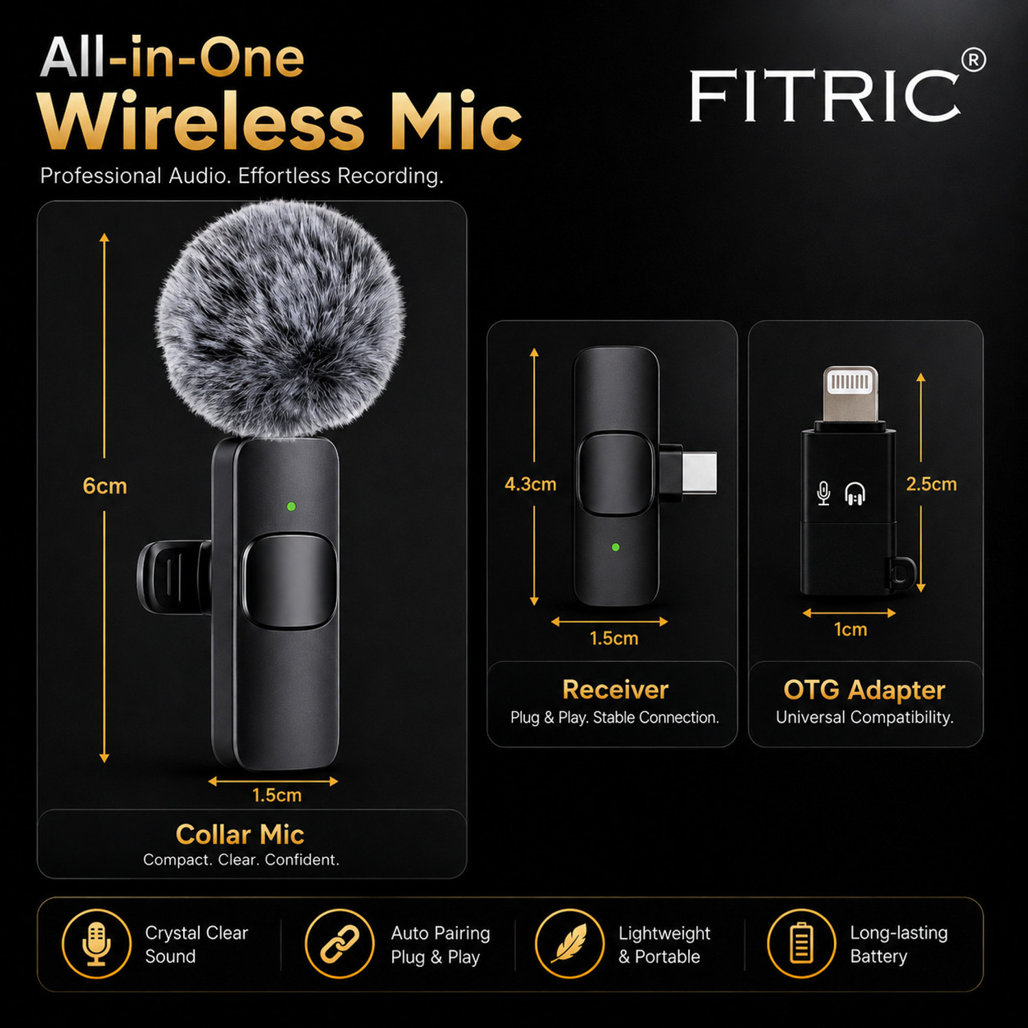 Image of FITRIC K8 Wireless Lavalier Microphone for Android & iPhone, Noise Reduction Microphone