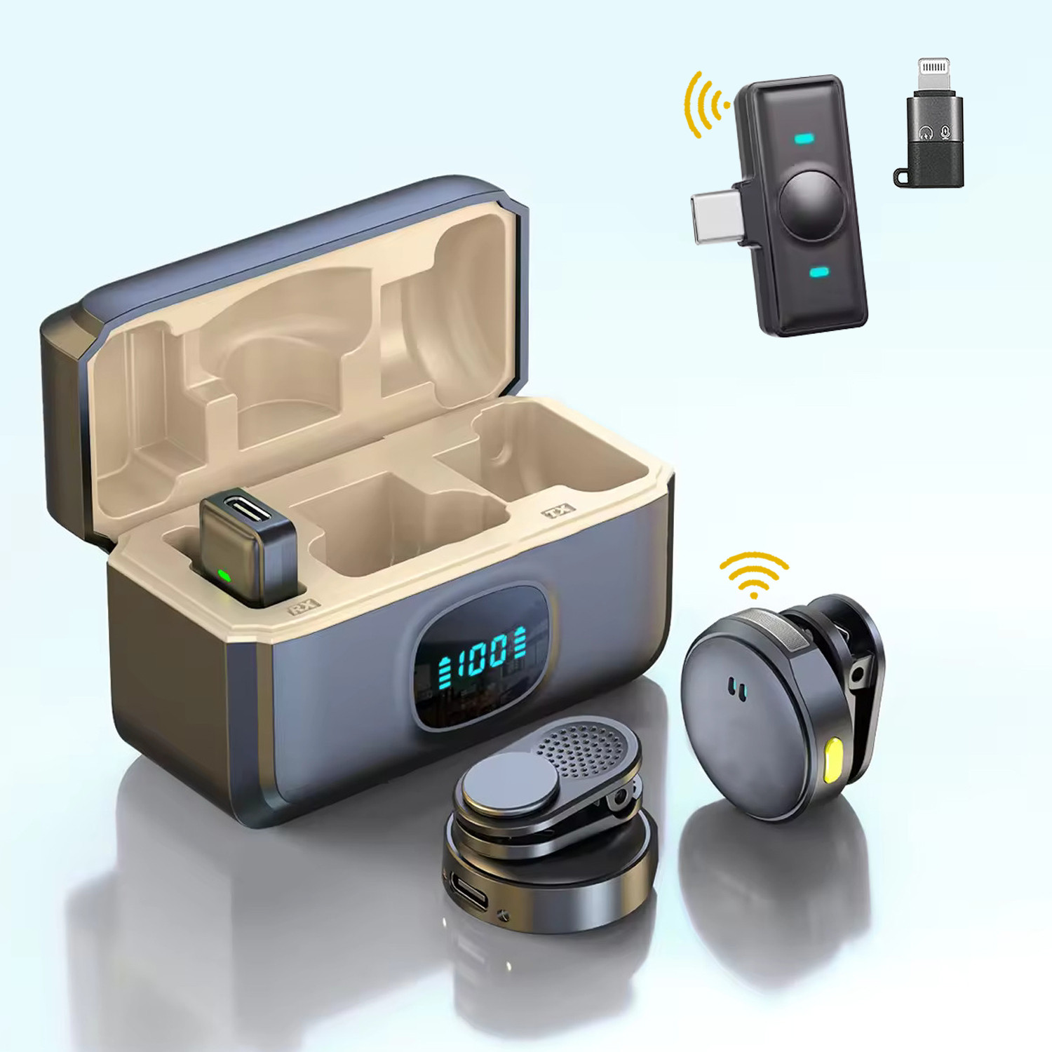 Image of MOBIZAC Dual User Wireless Microphone with Charging Case for Youtube Video Recording and Vloging Mic