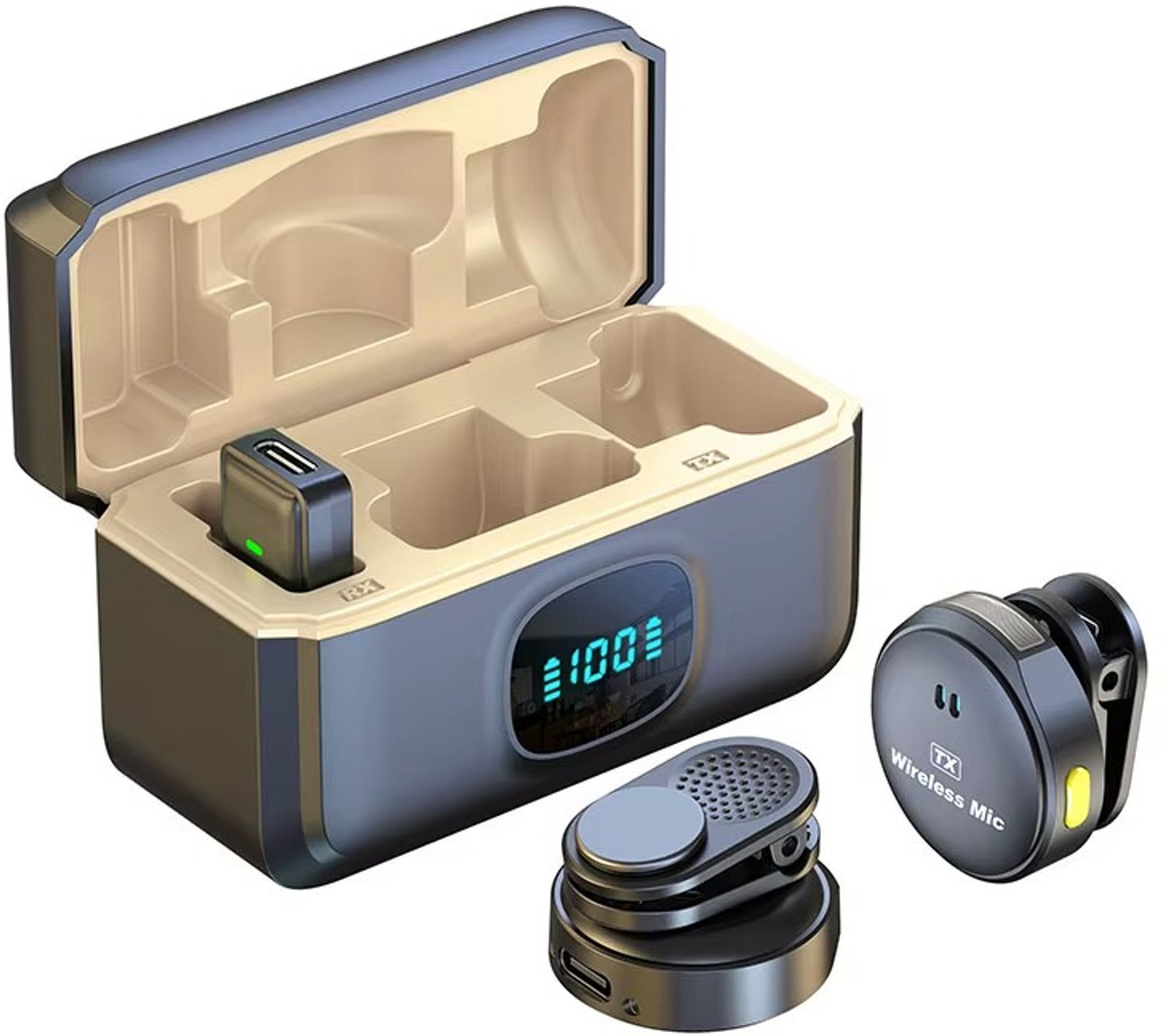 Image of FITRIC Q8 Dual Wireless Lavalier Mic with Charging Case, ENC, USB-C /Lightning Plug Play Microphone
