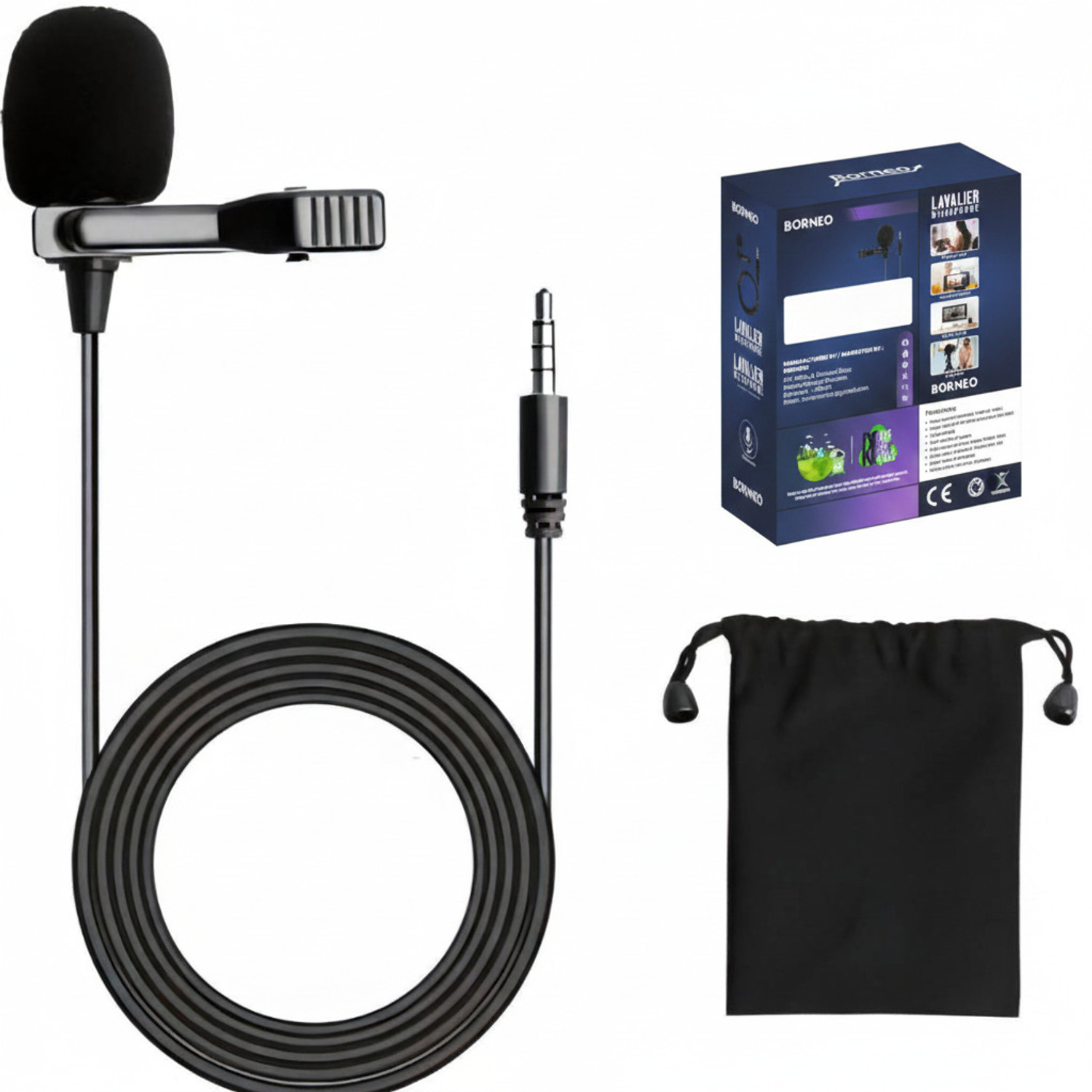 Image of Borneo Noise Cancellation Clip Collar Mic Condenser For Youtube Video | Interviews Microphone