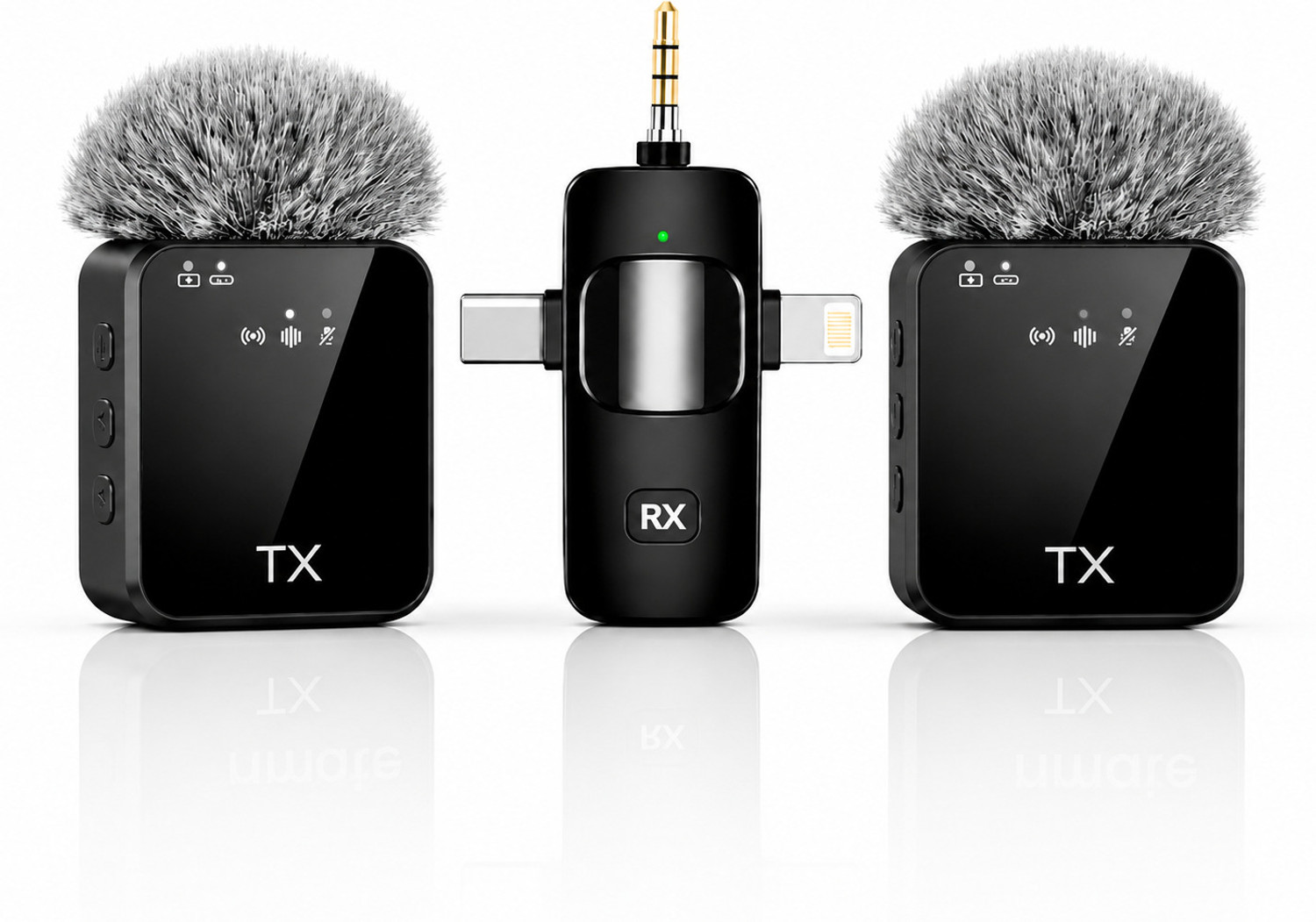 Image of AGINDUSTRY Wireless Lavalier Mic 3-in-1 Type-C Lightning Noise Reduction for Recording Microphone