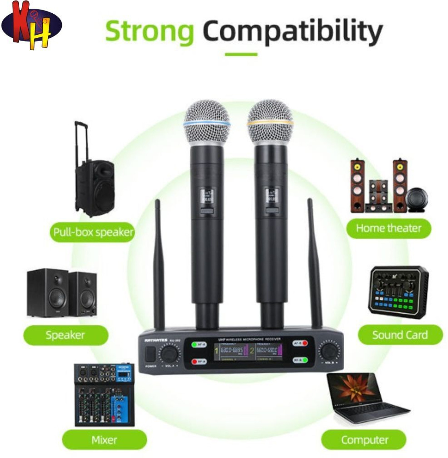 Image of Adiohub UHF Wireless Microphone Handheld Microphone Wireless with Rechargeable Receiver Microphone