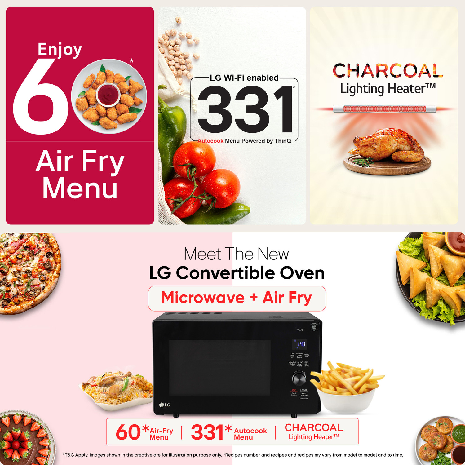Image of LG 28 L Convertible Microwave Oven with Airfry, Charcoal Lighting Heater, Wi-Fi Enabled, Motorised Rotisserie with 60 Air Fry Recipe, 40 Scan to Cook Recipes & 331 Auto Cook Menu Convection Microwave Oven
