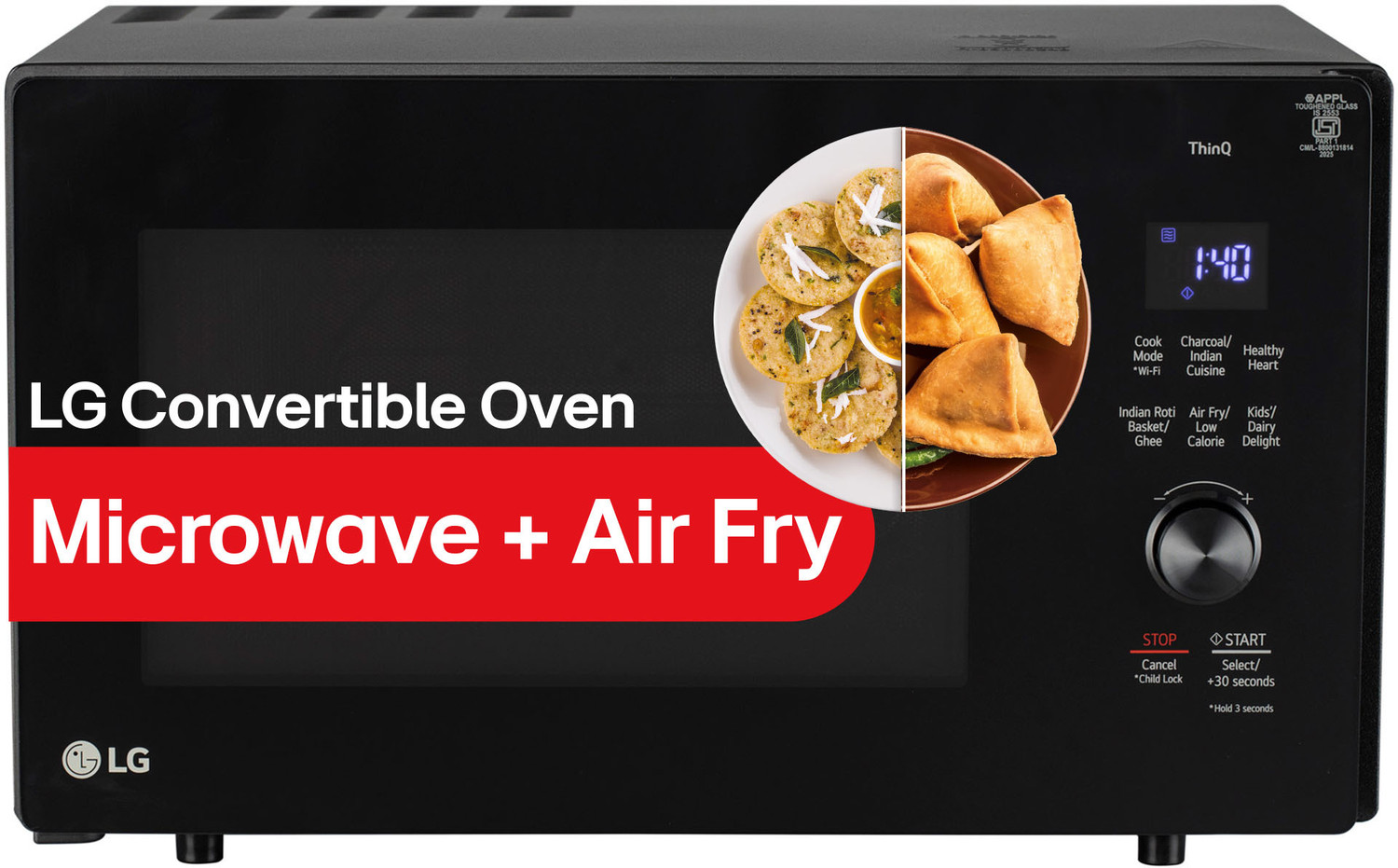 Image of LG 28 L Convertible Microwave Oven with Airfry, Charcoal Lighting Heater, Wi-Fi Enabled, Motorised Rotisserie with 60 Air Fry Recipe, 40 Scan to Cook Recipes & 331 Auto Cook Menu Convection Microwave Oven