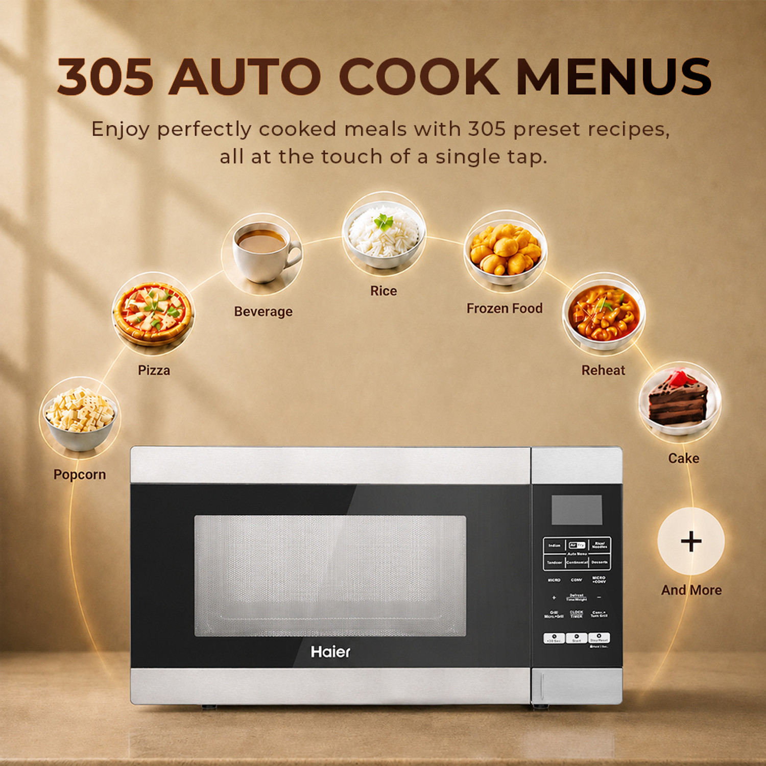 Image of Haier 30 L Air Fryer with 5 in 1 Microwave oven, 305 Auto Cook Menus , 360 Motorized Rotisserie for Barbeque, 36 Air fry Recipe, 305 Auto cook menus, Stainless Steel Cavity, Multi Stage Cooking, Steam clean, Baking, Grilling, Roasting, Child lock, Overheating protection, Convection Microwave Oven