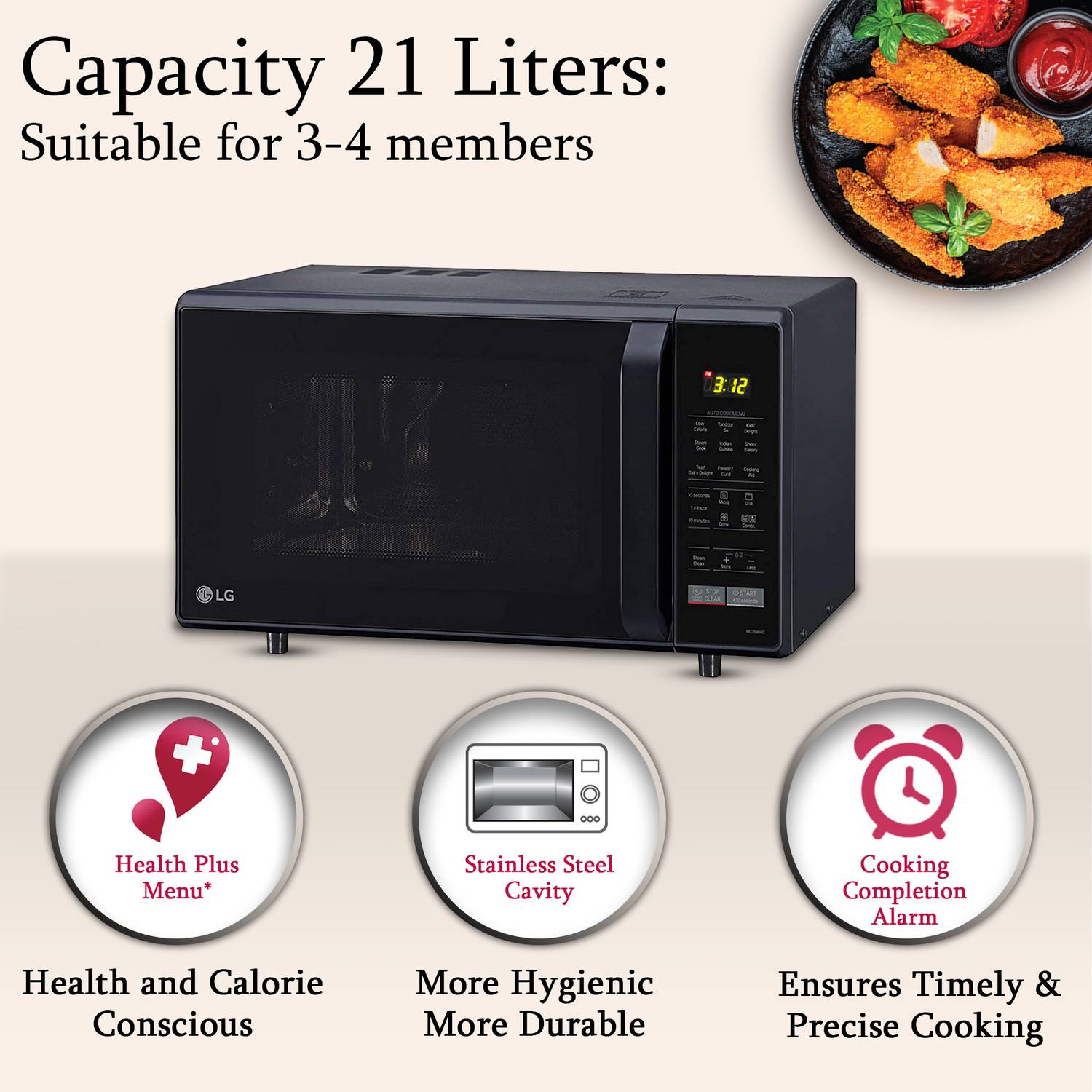LG 21L Black Convection Microwave Oven - Image 4