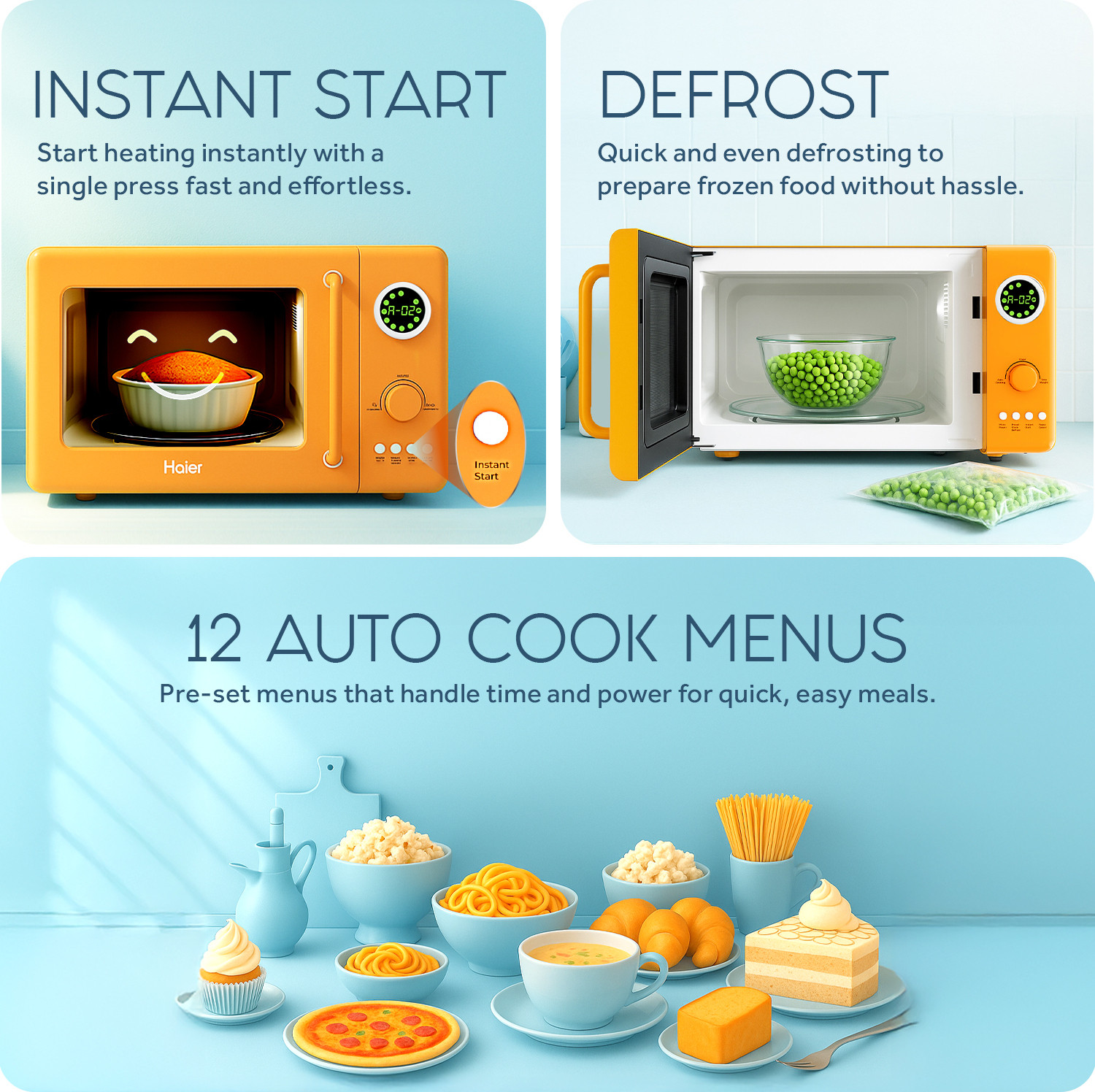 Image of Haier 20 L Digital Display Push button & Jog control Multi-Power Levels Quick Reheat & Defrost Child Lock Safety HIL20V1MOPD Solo Microwave Oven