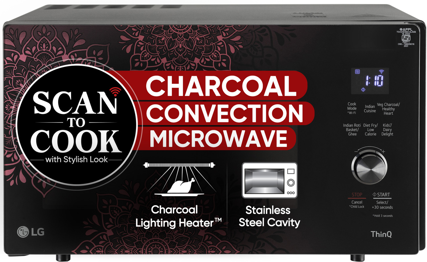 Image of LG 28 L Heart Friendly Recipes and 360 Motorised Rotisserie for crispy and tasty bar-be-que recipes, Scan to Cook Wi-Fi Enabled Charcoal Convection Microwave Oven