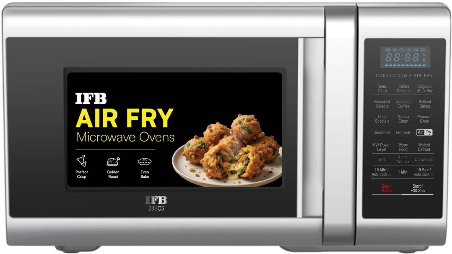 IFB 28 L All in One Air Fry, Bake, Grill, Roast, Auto Defrost, 300 Auto Cook Menus, Ghee Mode, Combi Cook Mode, Air Fry, Convection Microwave Oven