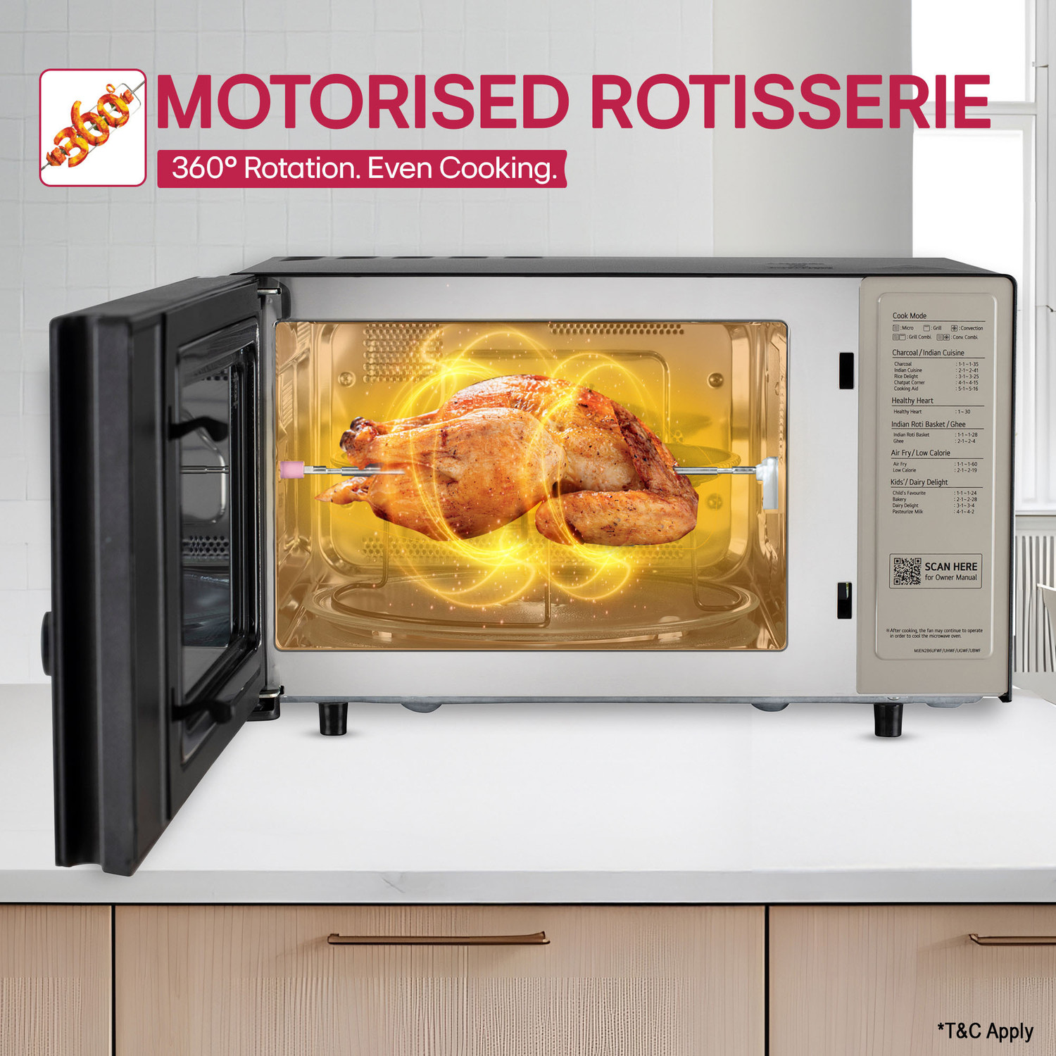 Image of LG 28 L Convertible Microwave Oven with Airfry, Charcoal Lighting Heater, Wi-Fi Enabled, Motorised Rotisserie with 60 Air Fry Recipe, 40 Scan to Cook Recipes & 331 Auto Cook Menu Convection Microwave Oven