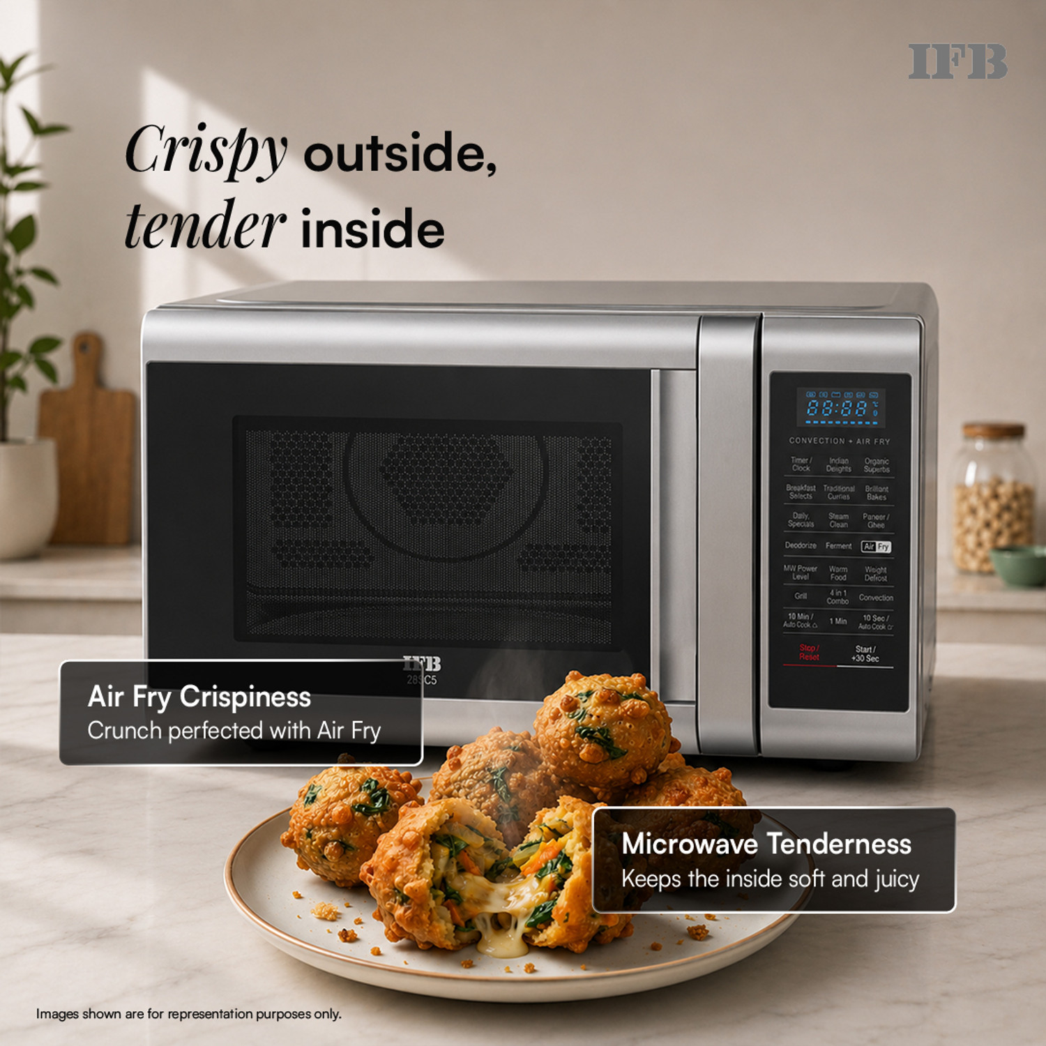 Image of IFB 28 L Air Fry, Homemade Paneer in just 9 mins, Paneer /Ghee Mode, 300 Auto Cook Menus , Auto Defrost, Steam Clean, 10 Power Levels, Multi-Stage Cooking Convection Microwave Oven