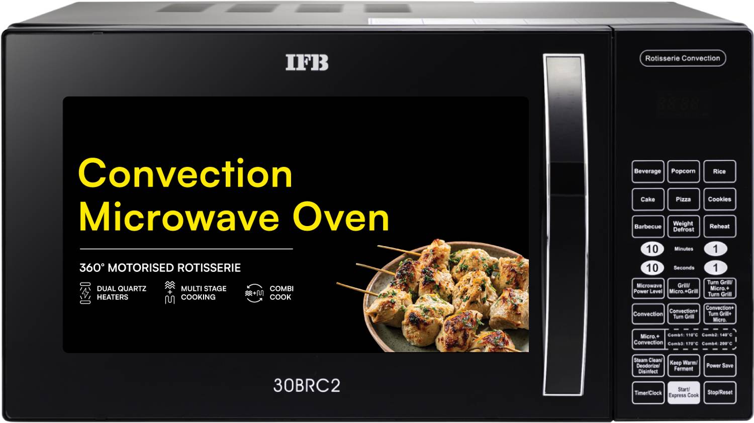 IFB 30 L 360 Degree Motorized Rotisserie, 101 Auto Cook Menus, 10 Power Levels, Grill Mode, Combi- Cook Mode, Convection Microwave Oven