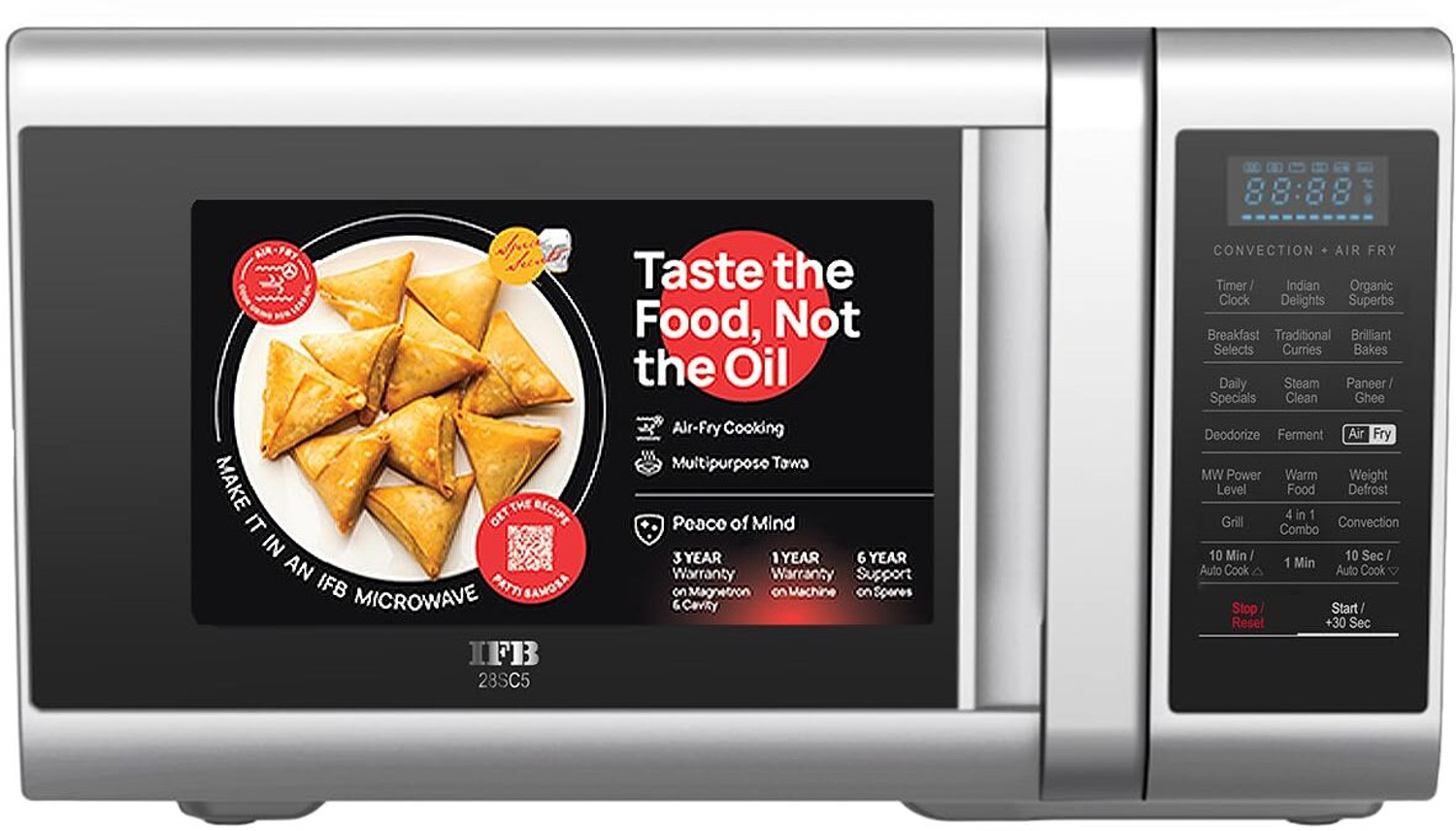 Image of IFB 28 L Air Fry, Homemade Paneer in just 9 mins, Paneer /Ghee Mode, 300 Auto Cook Menus , Auto Defrost, Steam Clean, 10 Power Levels, Multi-Stage Cooking Convection Microwave Oven