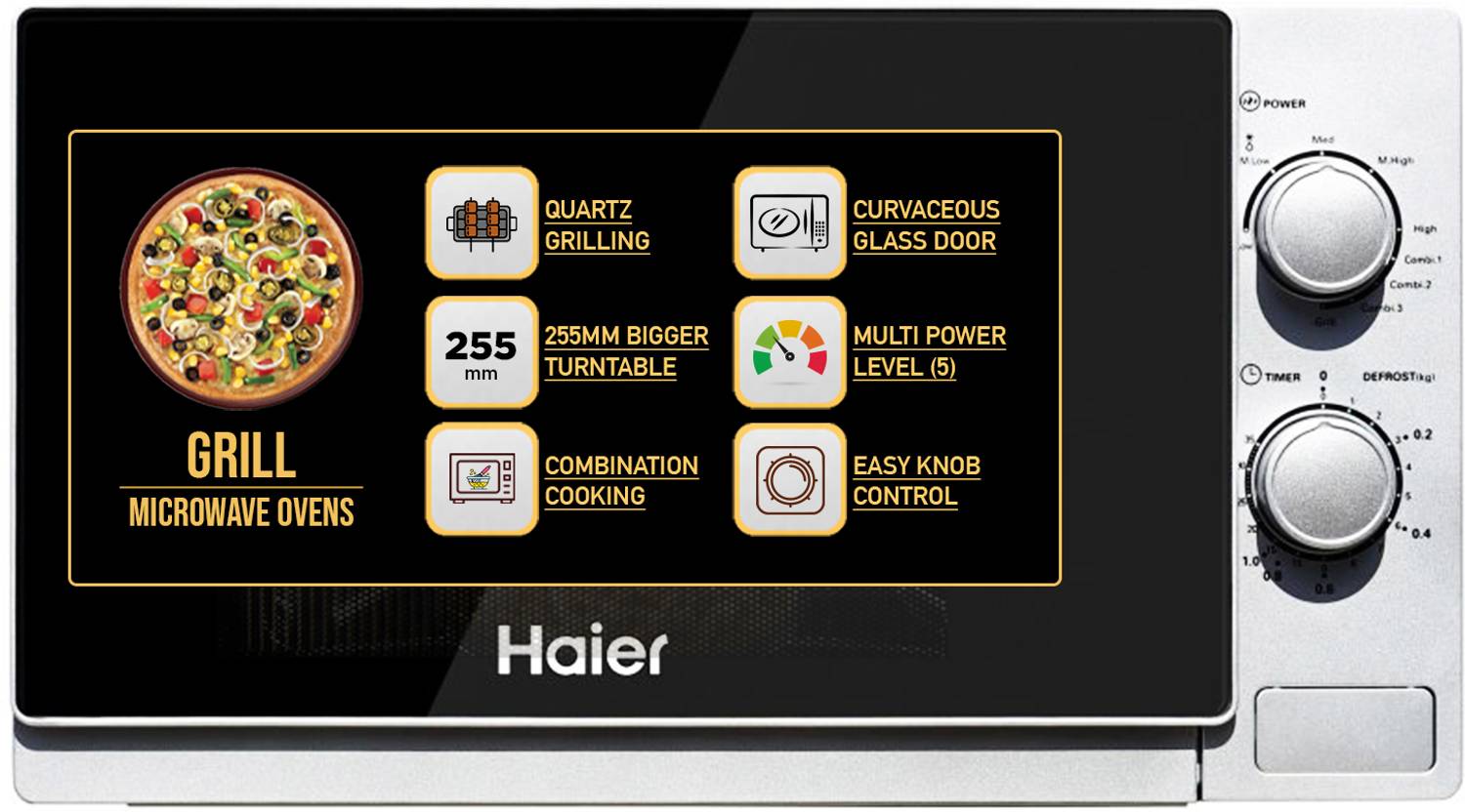 Haier 20 L 5 Power Levels, 3 Combination Cooking Quartz Grill Mic
