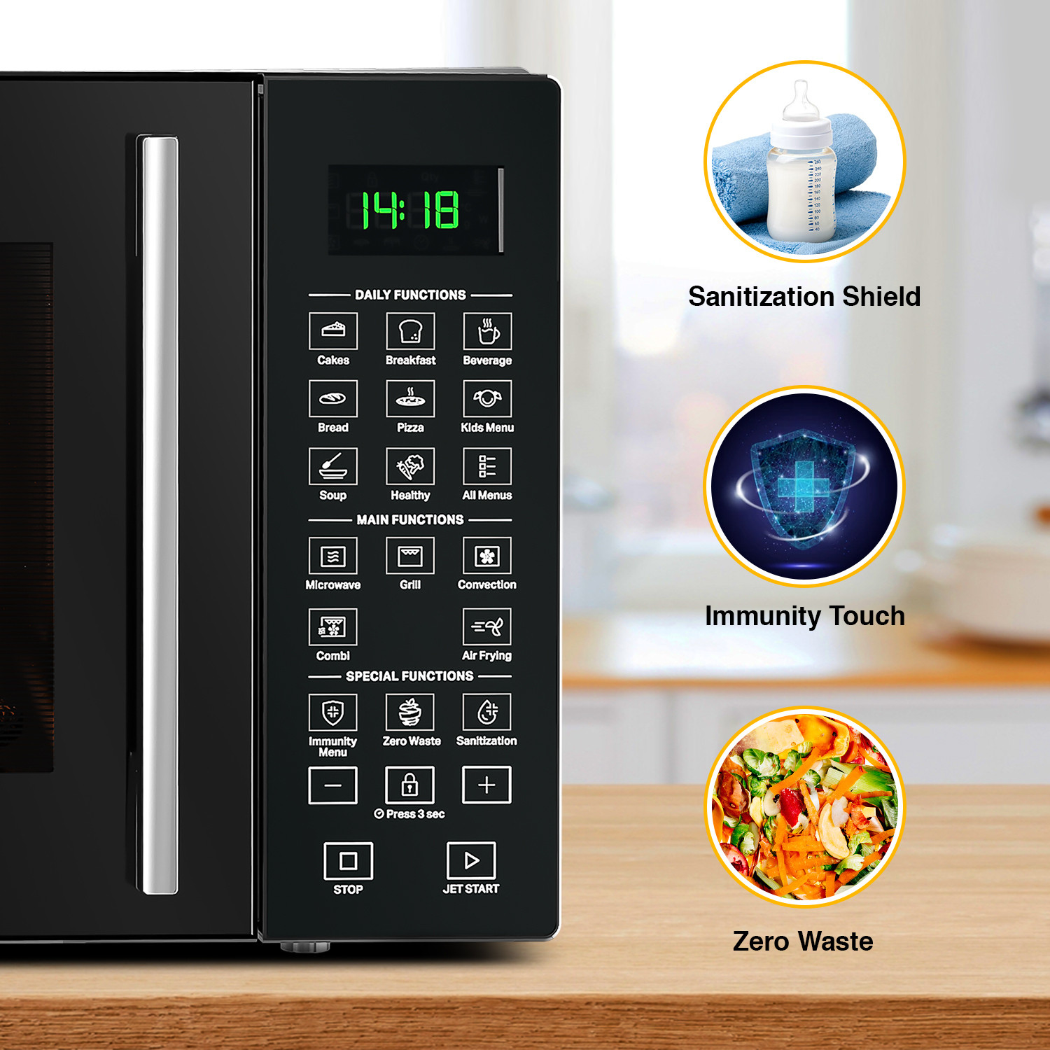 Image of Whirlpool 29 L Air Fry with Motorized Rotisserie and Grill Rack Sanitization Defrost Convection Microwave Oven