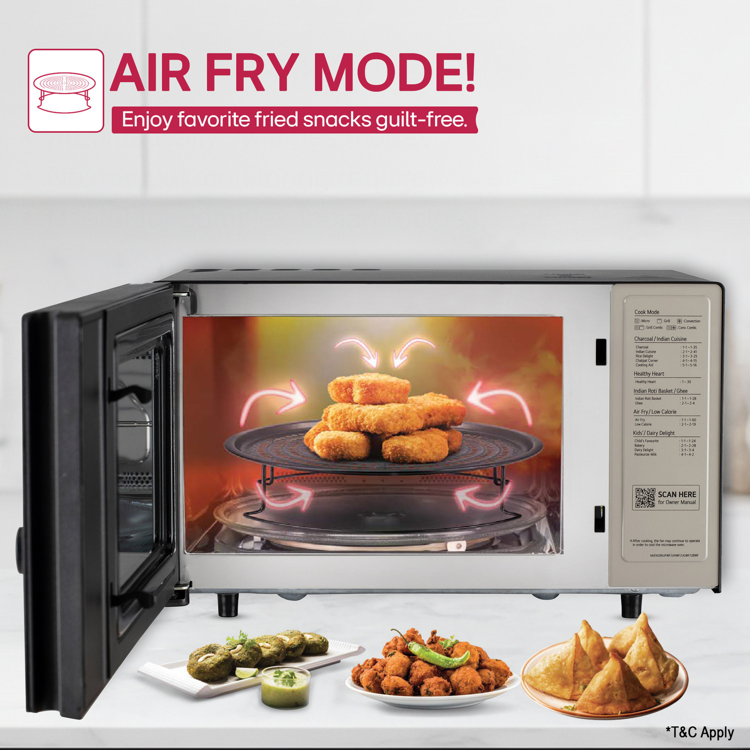 Image of LG 28 L Convertible Microwave Oven with Airfry, Charcoal Lighting Heater, Wi-Fi Enabled, Motorised Rotisserie with 60 Air Fry Recipe, 40 Scan to Cook Recipes & 331 Auto Cook Menu Convection Microwave Oven