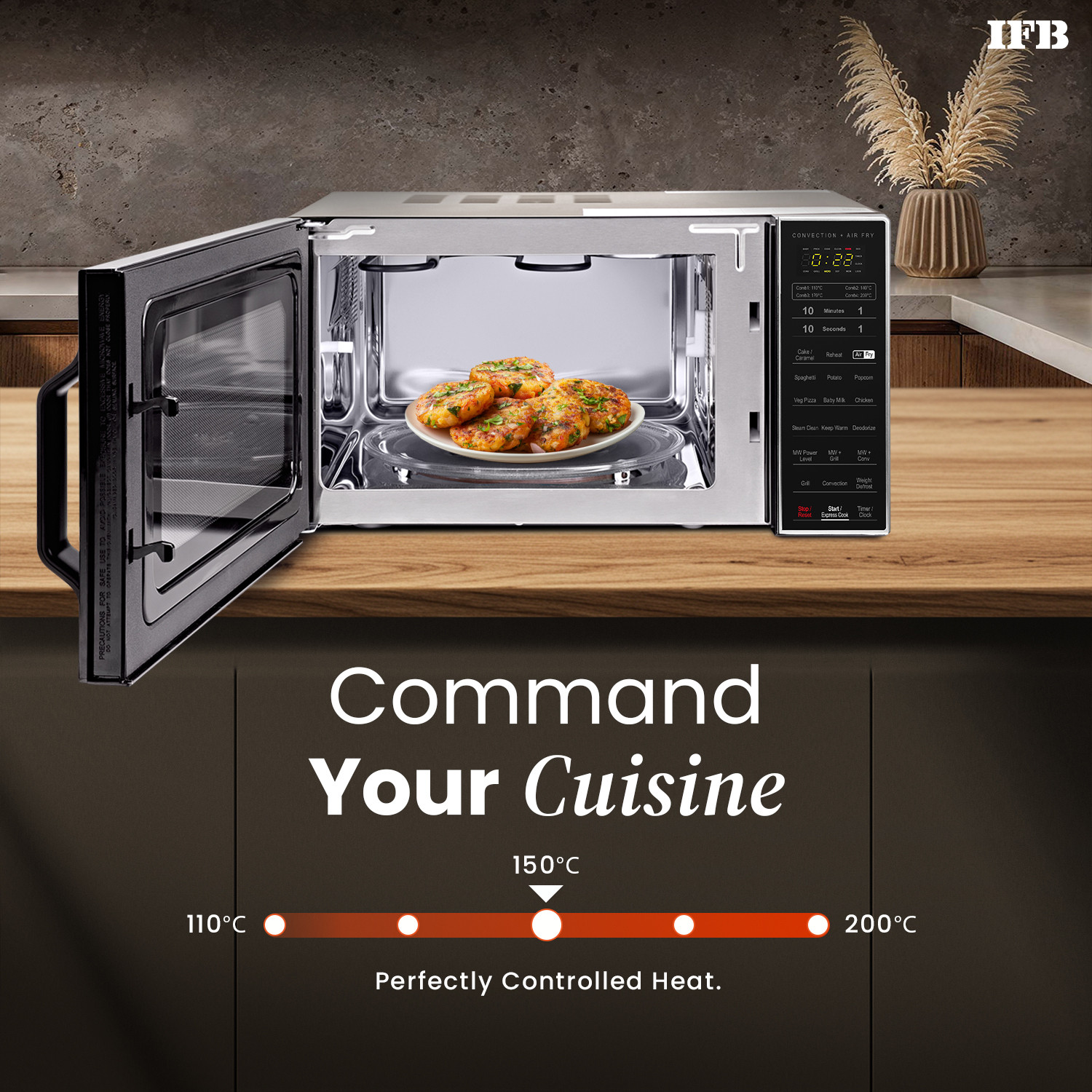 Image of IFB 23 L Air Fry, 71 Standard Cook Menus, Steam Clean, Weight Defrost, Grill & Multi-Stage Cooking Convection Microwave Oven