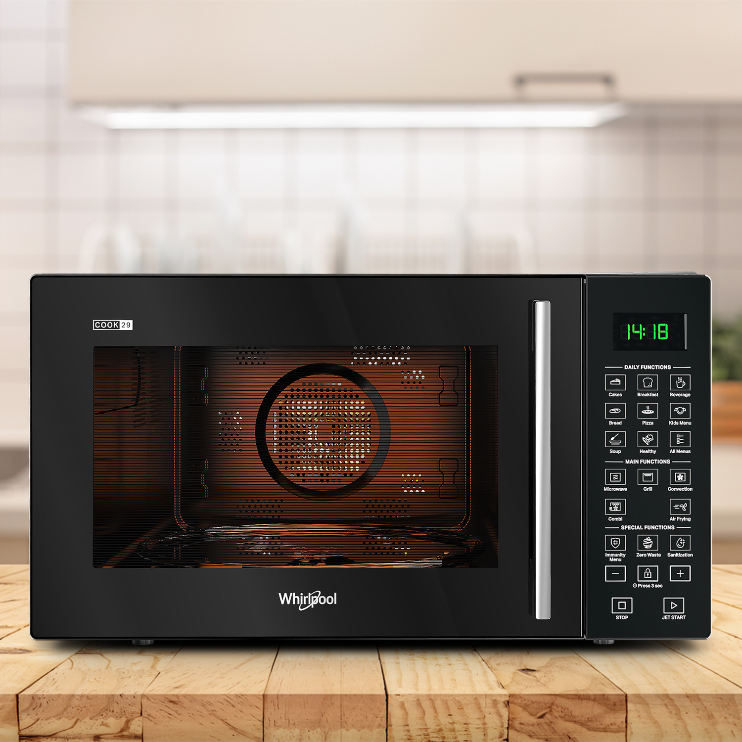 Image of Whirlpool 29 L Air Fry with Motorized Rotisserie and Grill Rack Sanitization Defrost Convection Microwave Oven