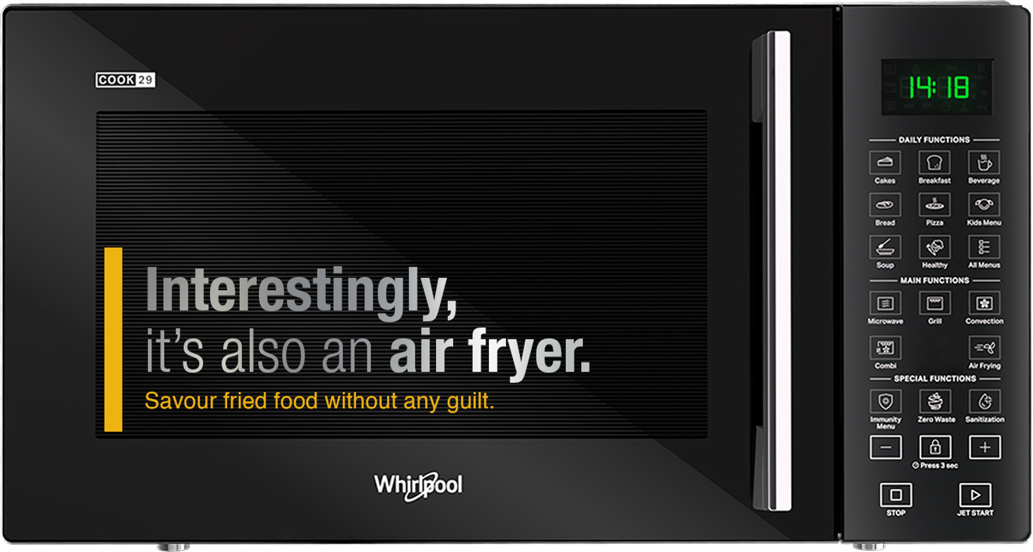 Image of Whirlpool 29 L Air Fry with Motorized Rotisserie and Grill Rack Sanitization Defrost Convection Microwave Oven
