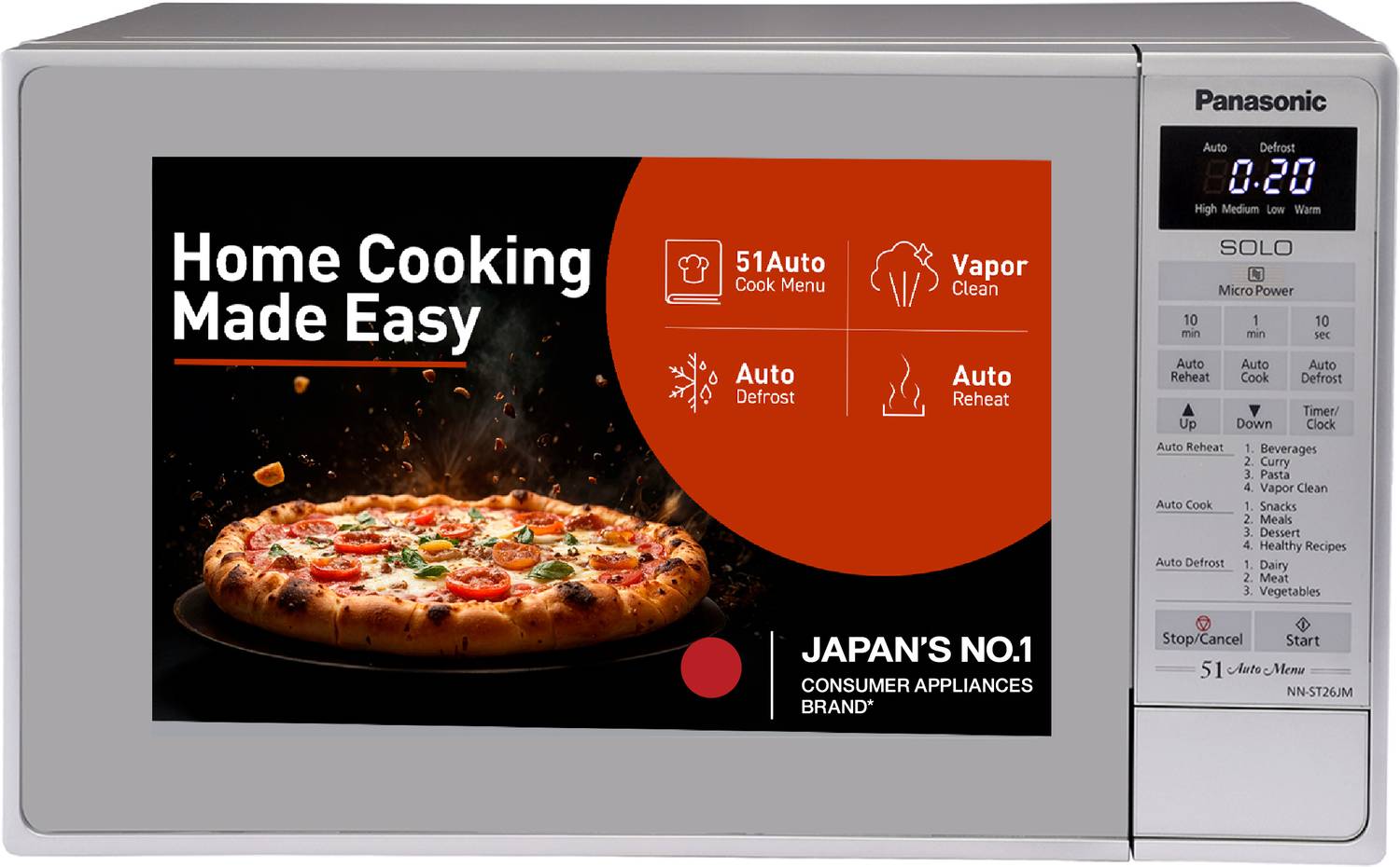 Panasonic 20 L 51 Auto Cook Menu, Steam Clean, Auto Deforst and Reheat, Child Lock Solo Microwave Oven