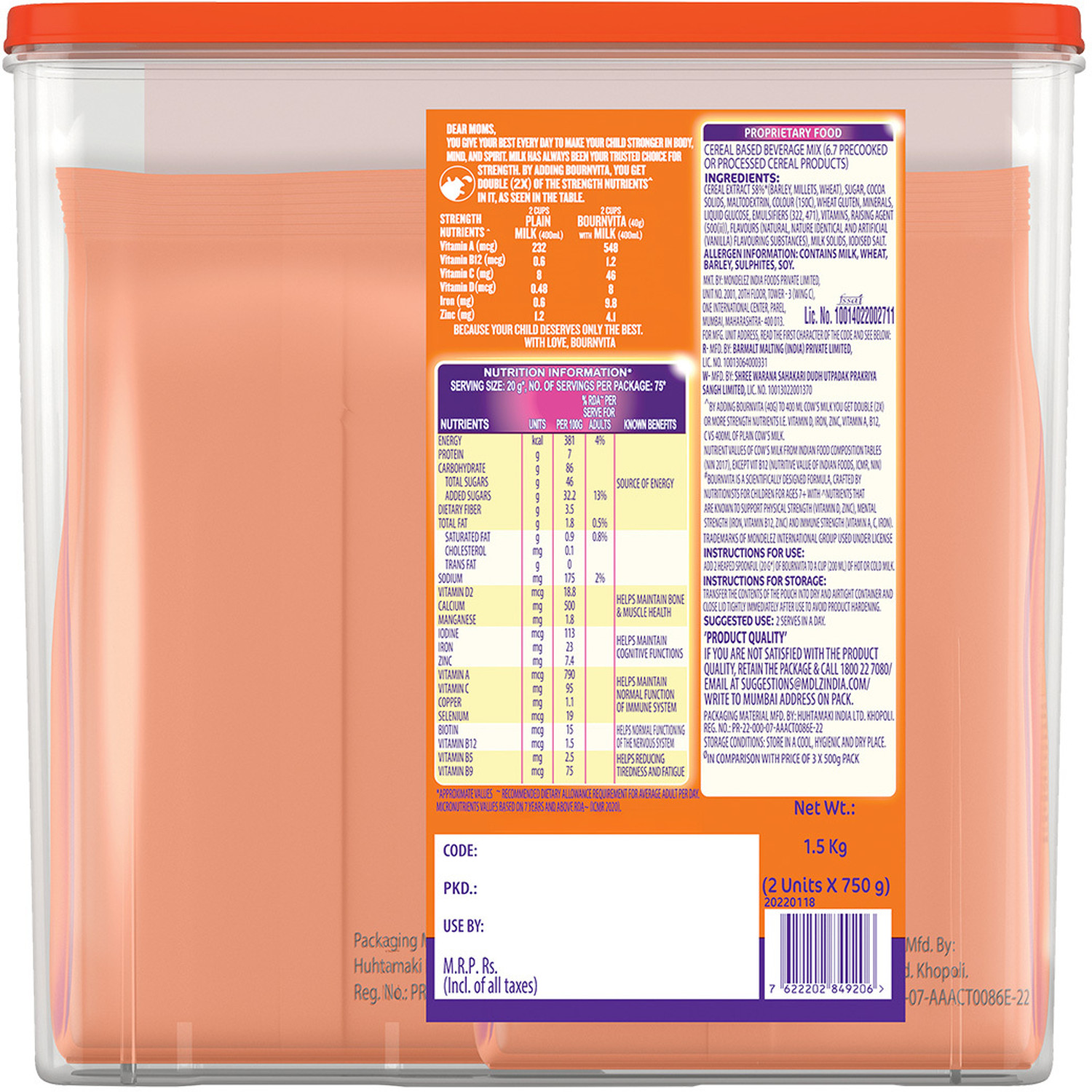 Image of Bournvita Chocolate Nutrition Drink, 1.5 kg Container