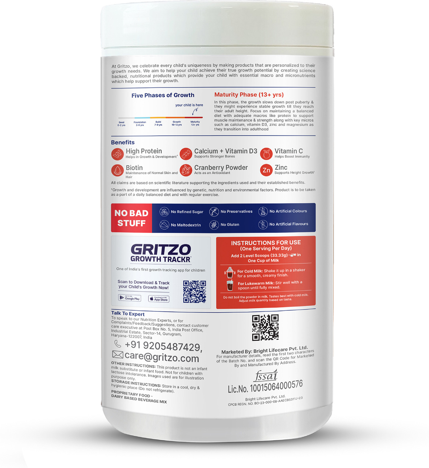 Image of Gritzo SuperMilk Growth (13+y Girls), 12g Protein Powder, Double Chocolate