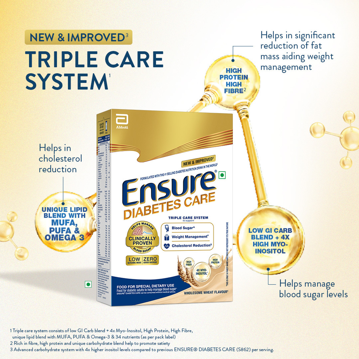 Image of ENSURE Diabetes Care- High Protein, High Fibre & 4X Myo-Inositol | Wheat Flavour