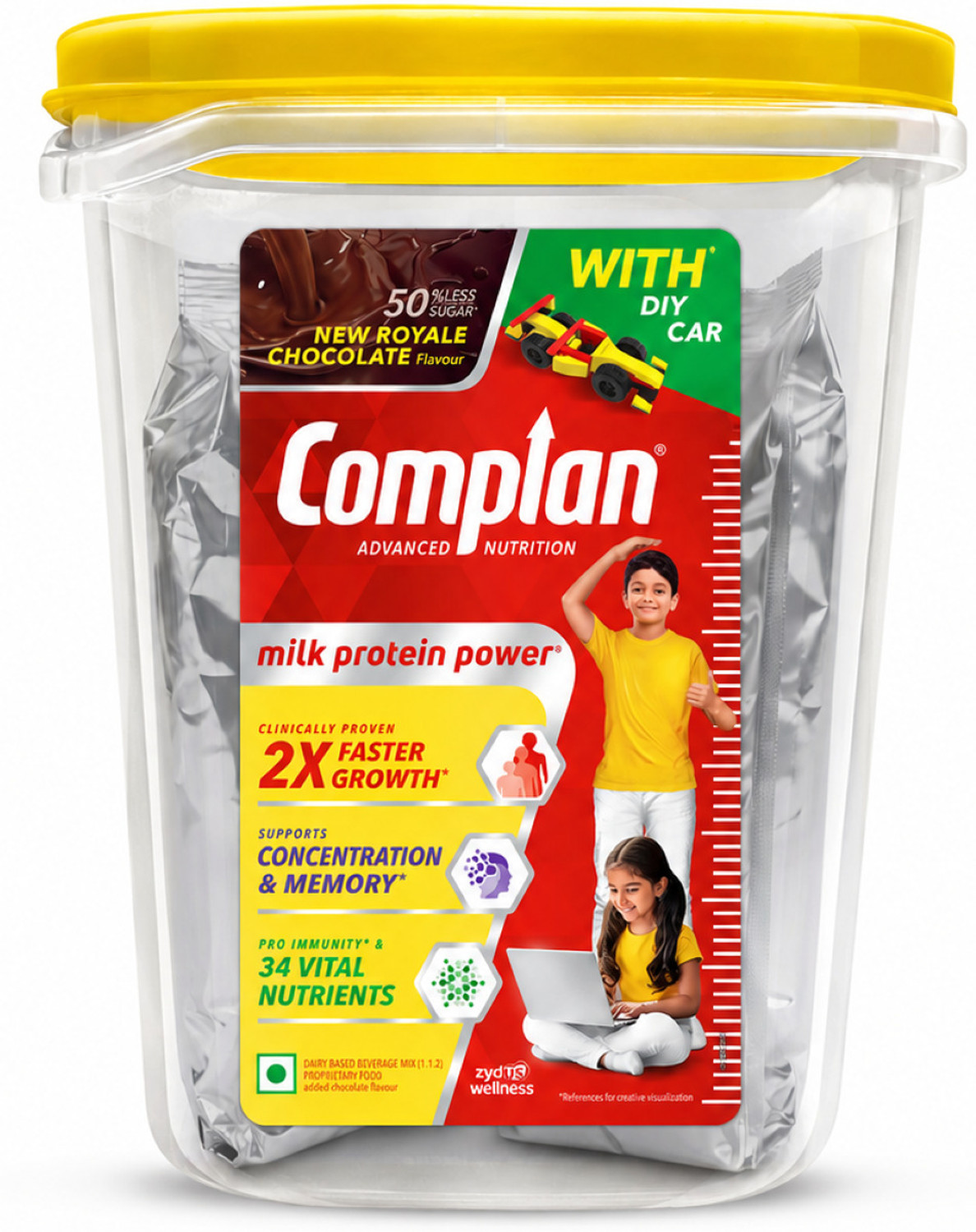 Image of COMPLAN Nutrition Drink for Children New Royale Chocolate flavour Jar Pack with DIY Car (2 kg)