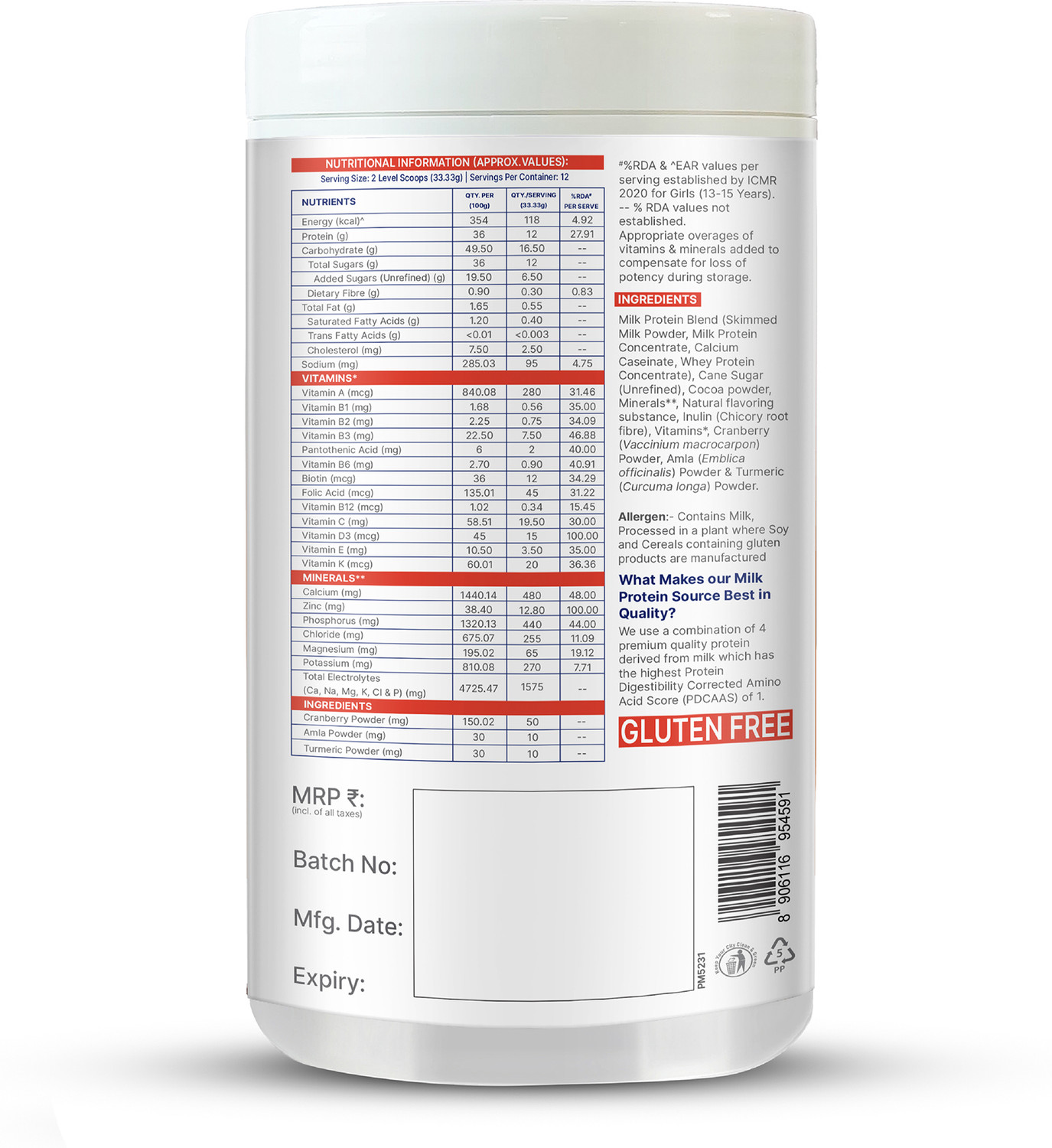 Image of Gritzo SuperMilk Growth (13+y Girls), 12g Protein Powder, Double Chocolate